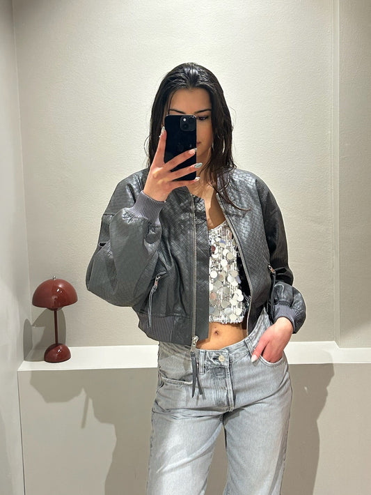 Rotate Cropped Braided Jacket Grey
