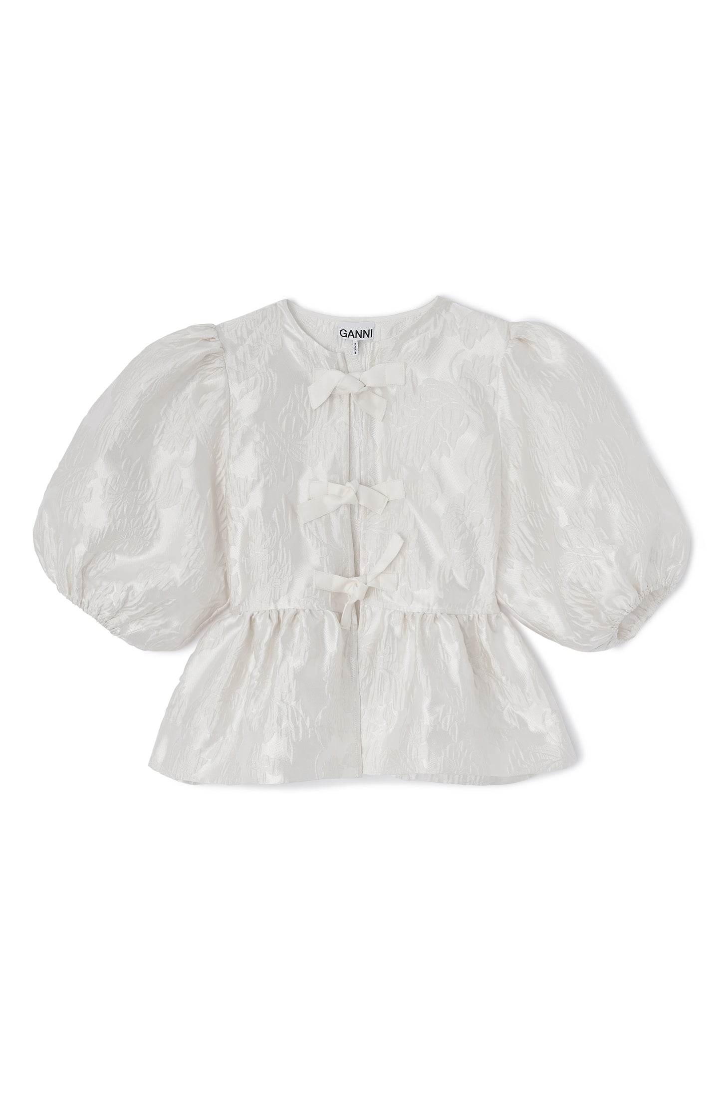 GANNI Satin Cloque Peplum Blouse