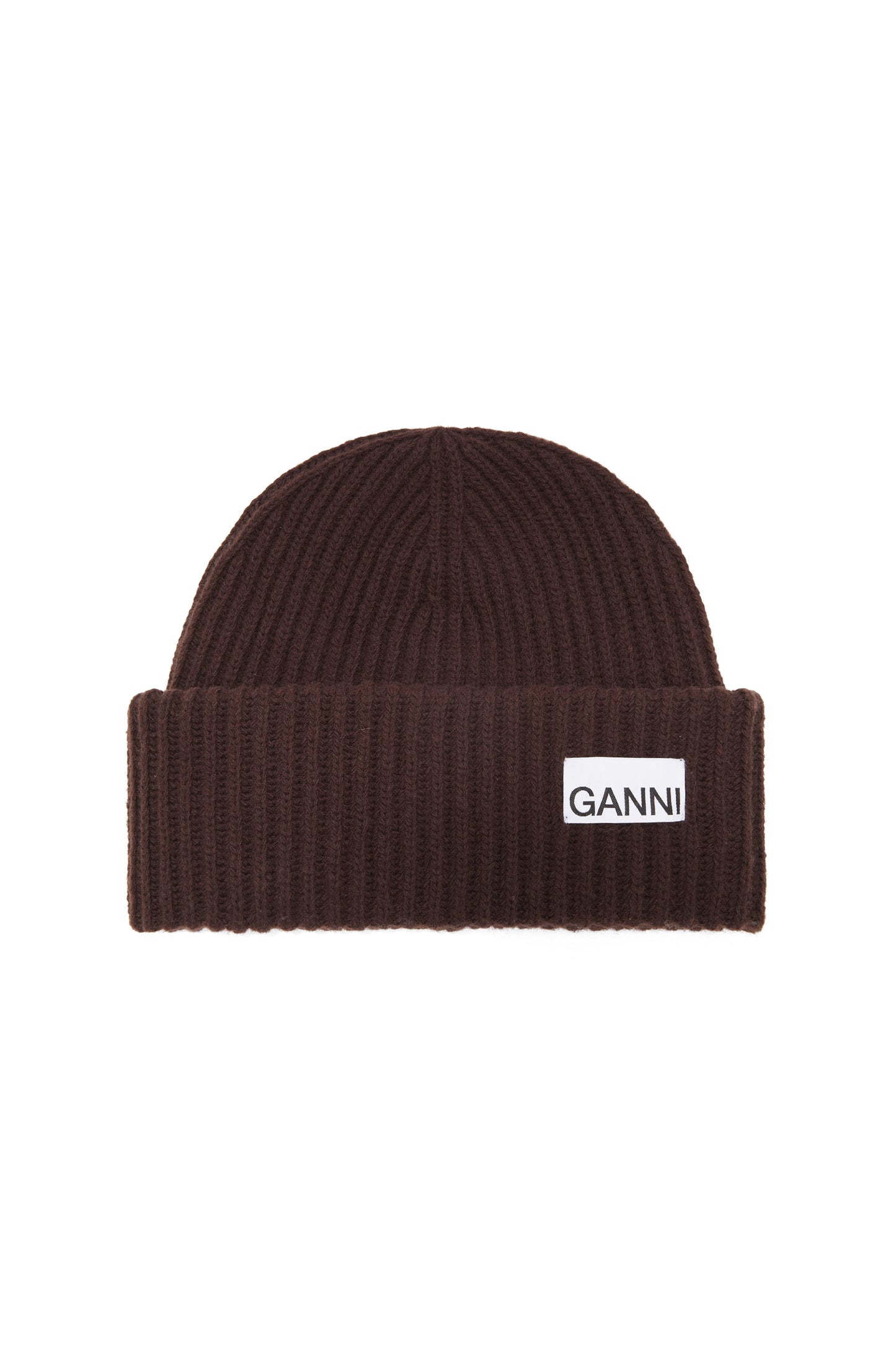 GANNI Structured Rib Beanie Chocolate
