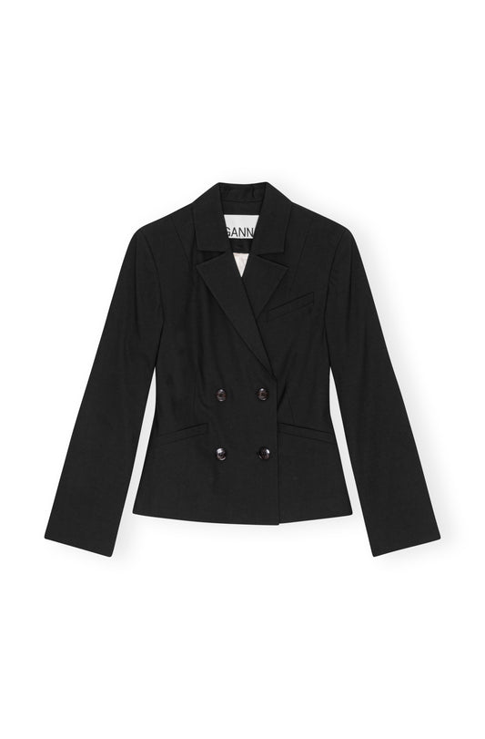GANNI Drapey Melange Fitted Double Breasted Blazer