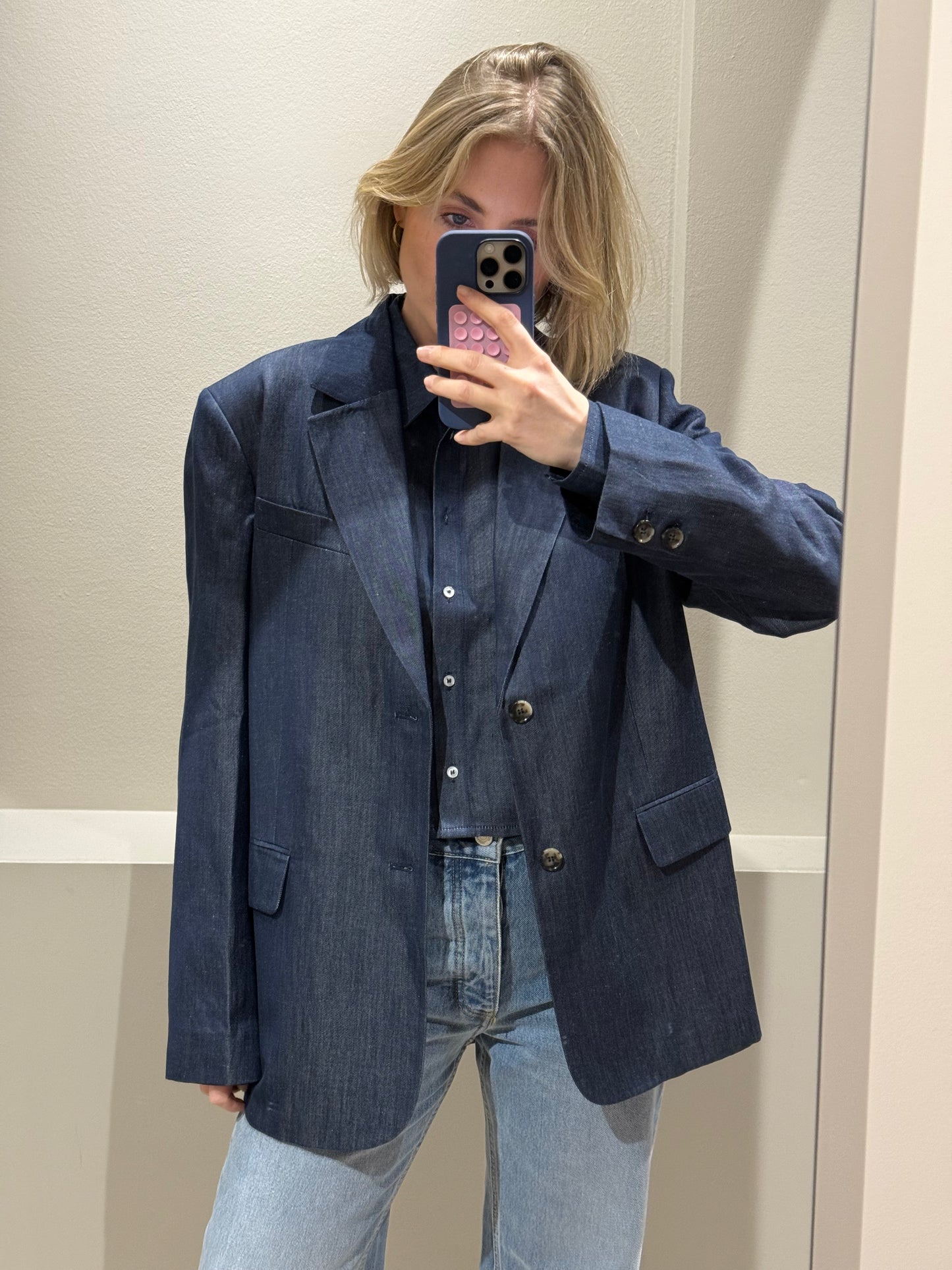 Oval Square Light Denim Blazer