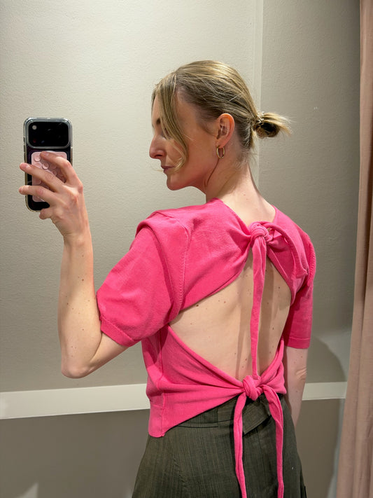 GANNI Sheer Cotton Back Tie Top