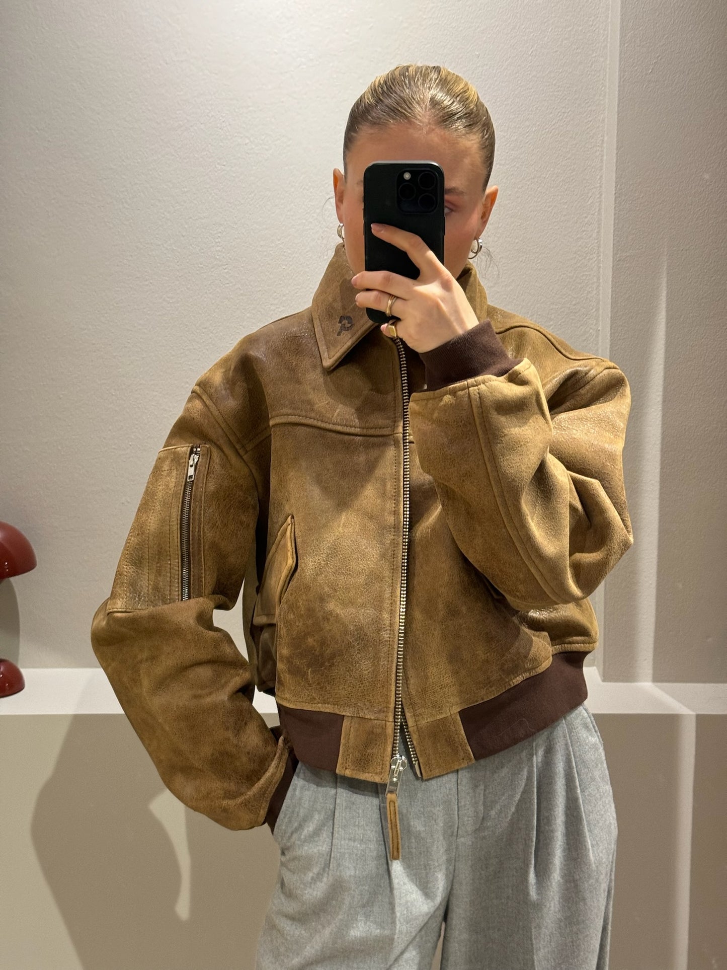 Oval Square Rocky Leather Bomber
