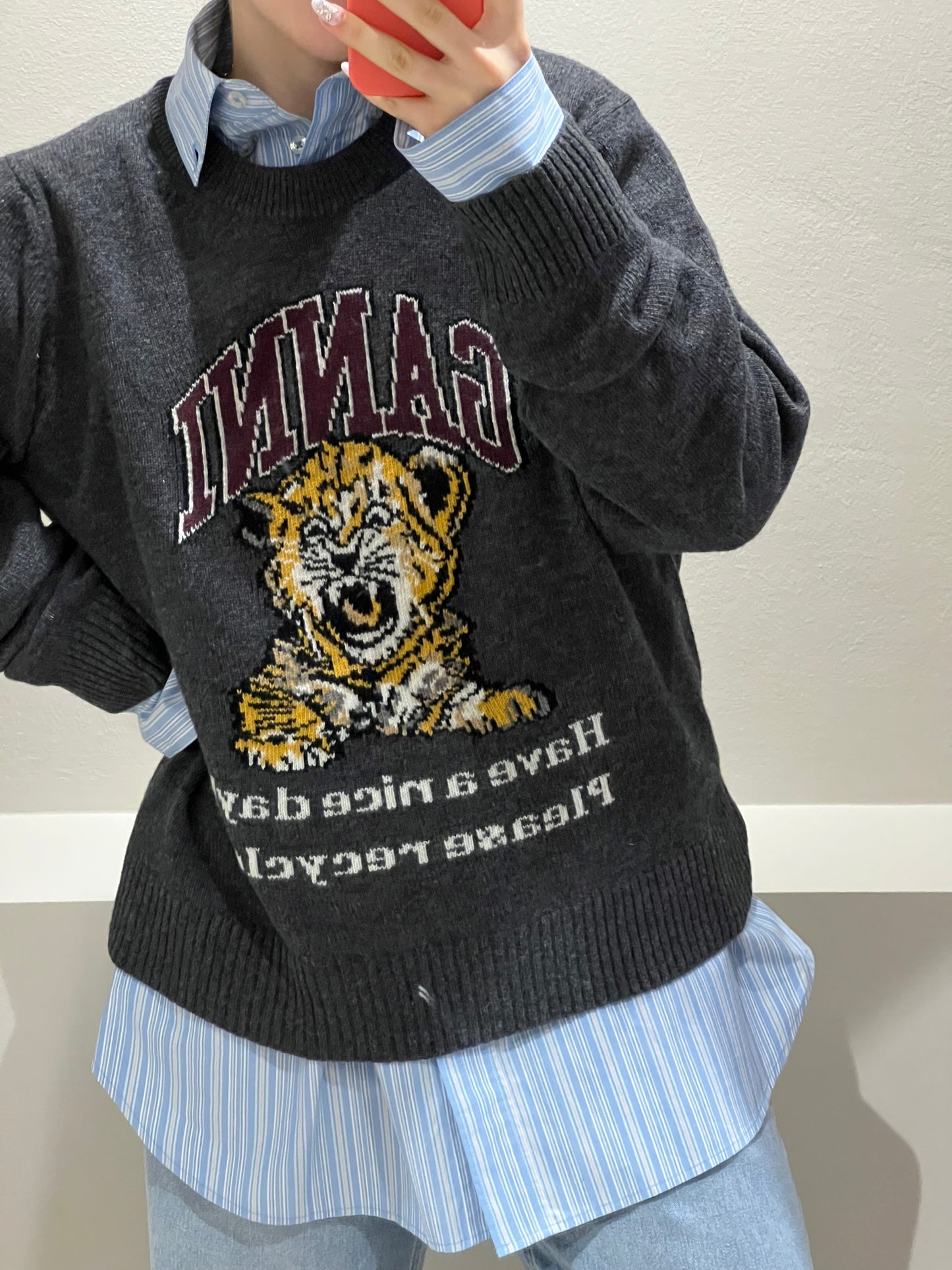 GANNI Graphic Wool Mix Tiger Crewneck