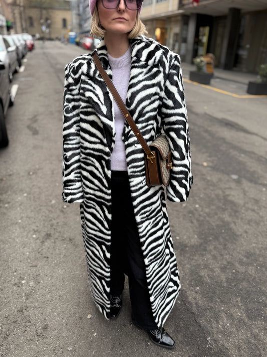 Rotate Fluffy Clasp Zebra Print Coat