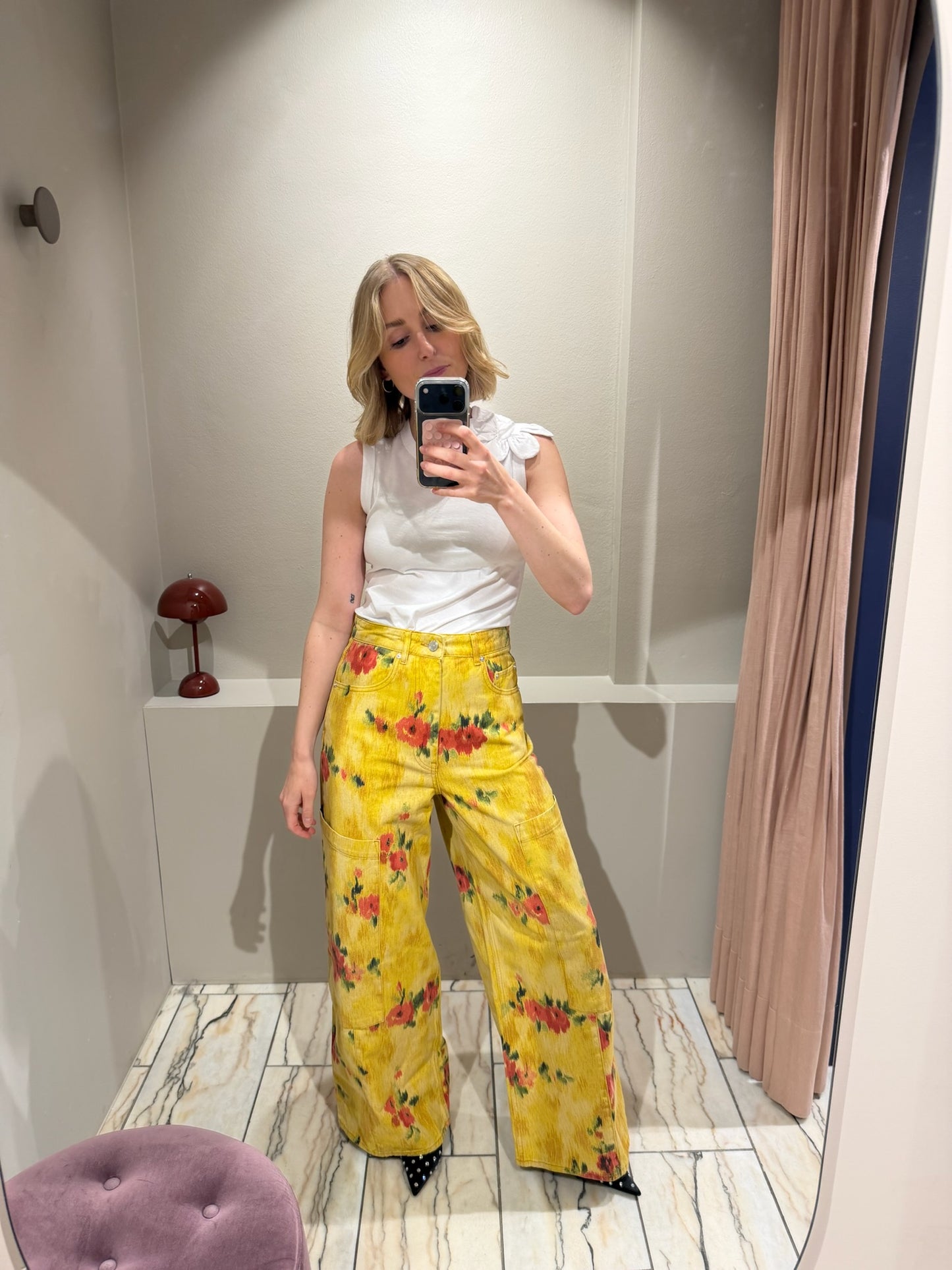 GANNI Print Denim Baggy Cargo Jeans