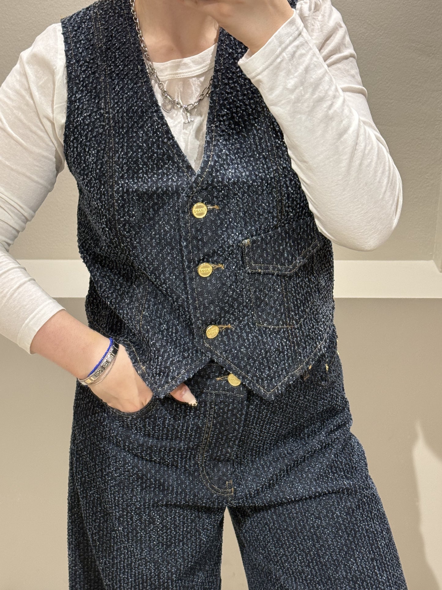 Ganni Fluffy Denim Waistcoat