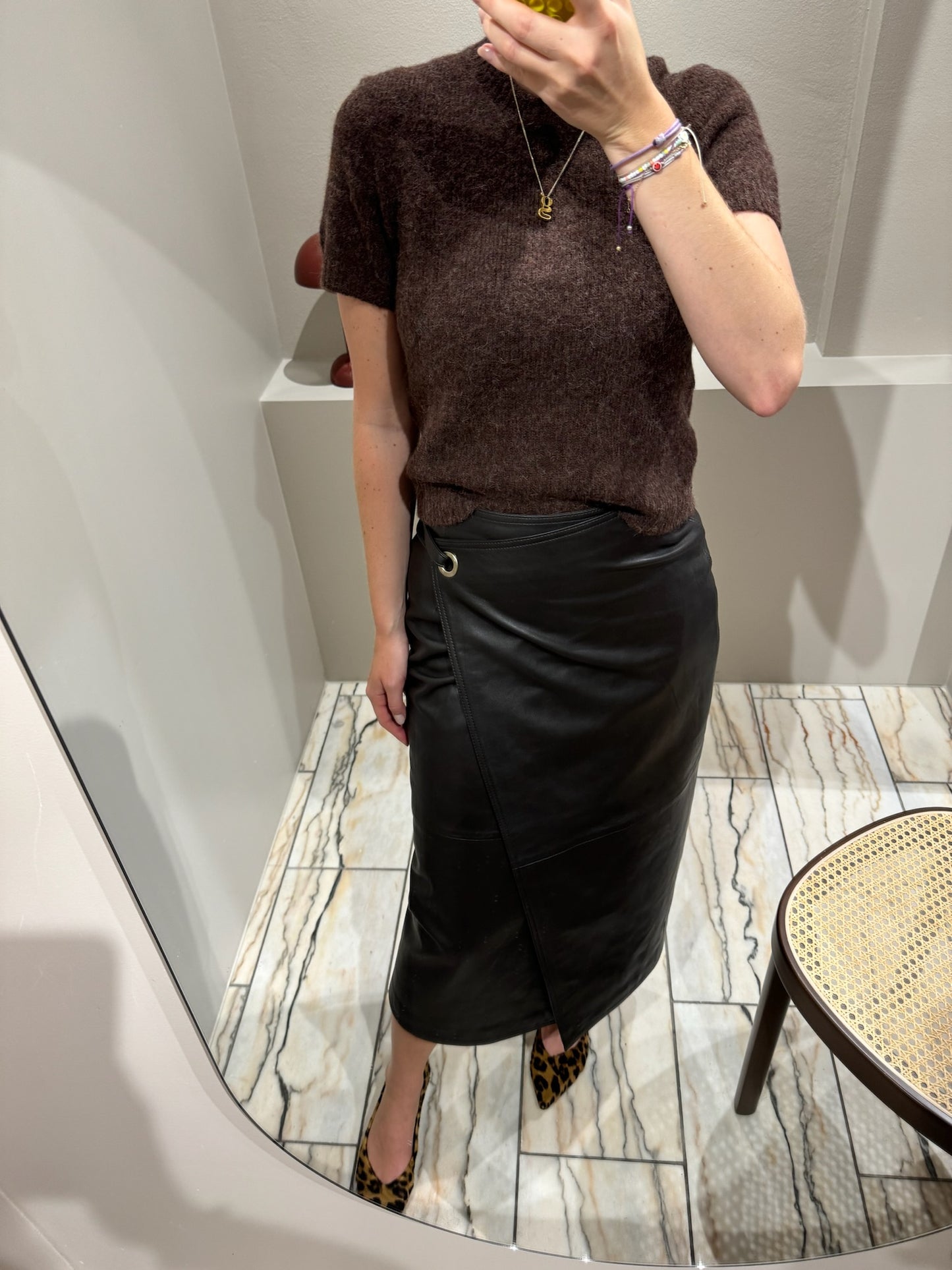 Oval Square Reflection Leather Skirt