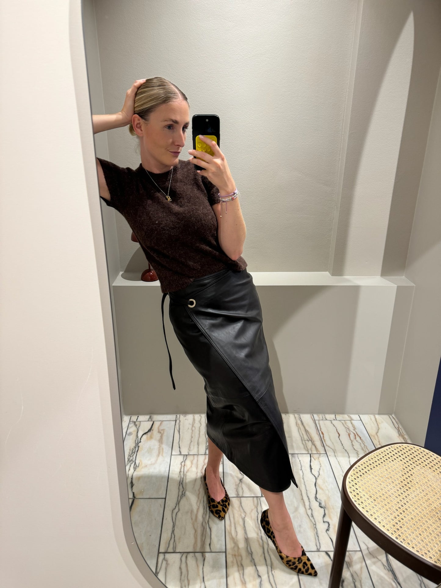 Oval Square Reflection Leather Skirt