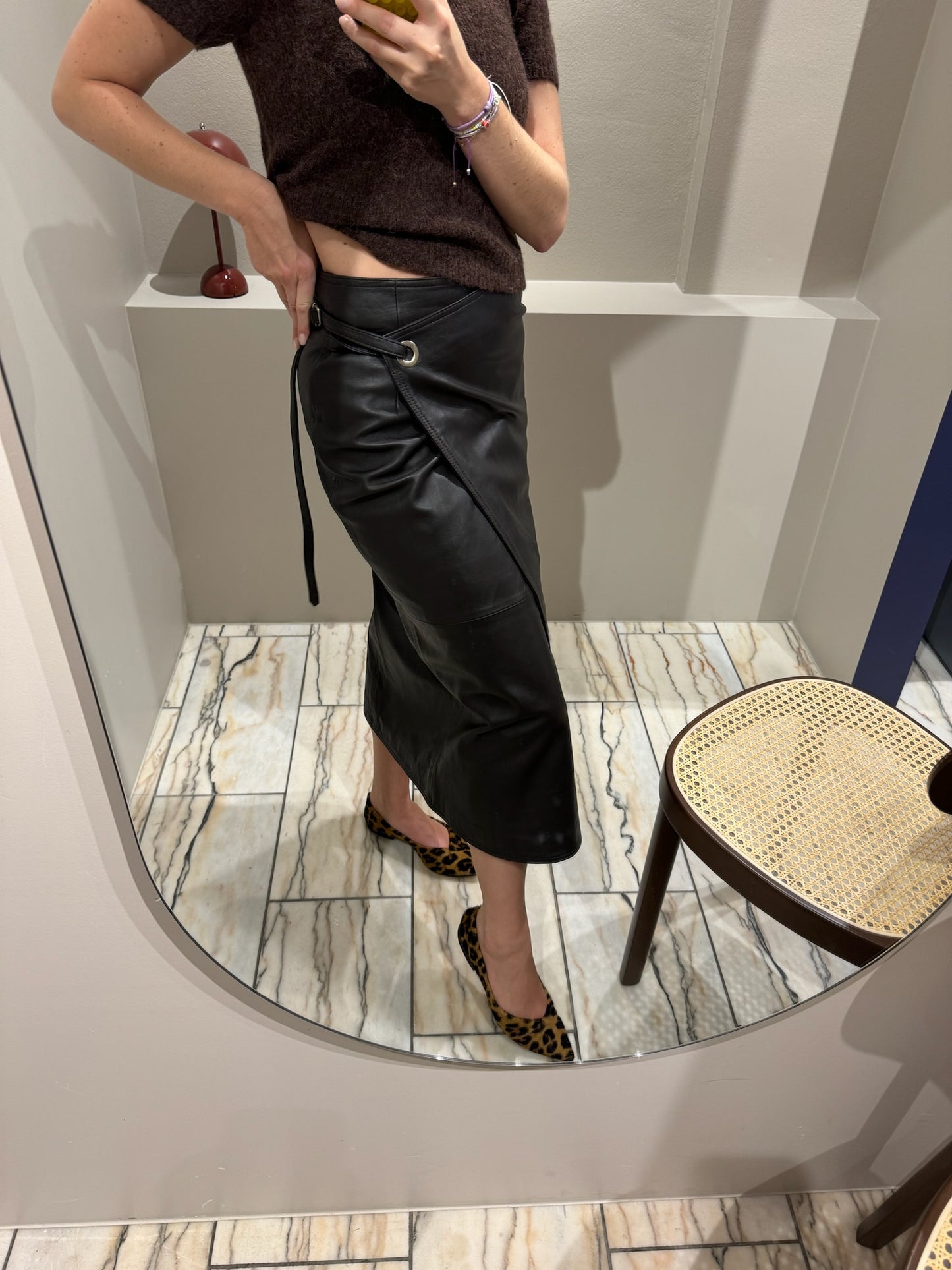 Oval Square Reflection Leather Skirt