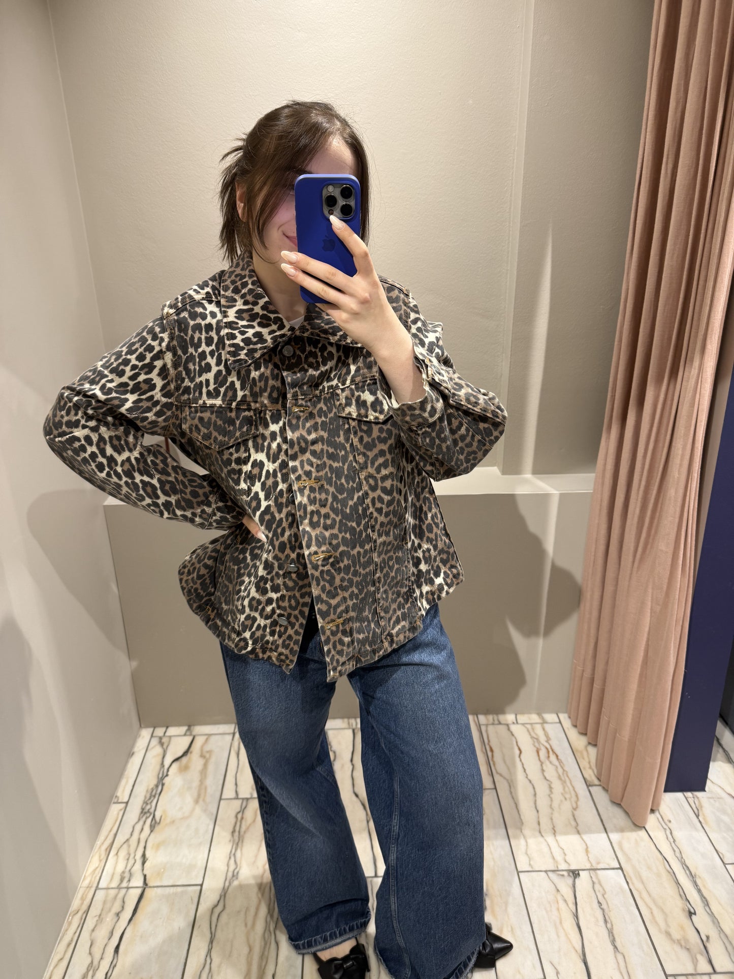 GANNI Leopard Print Denim Jacket