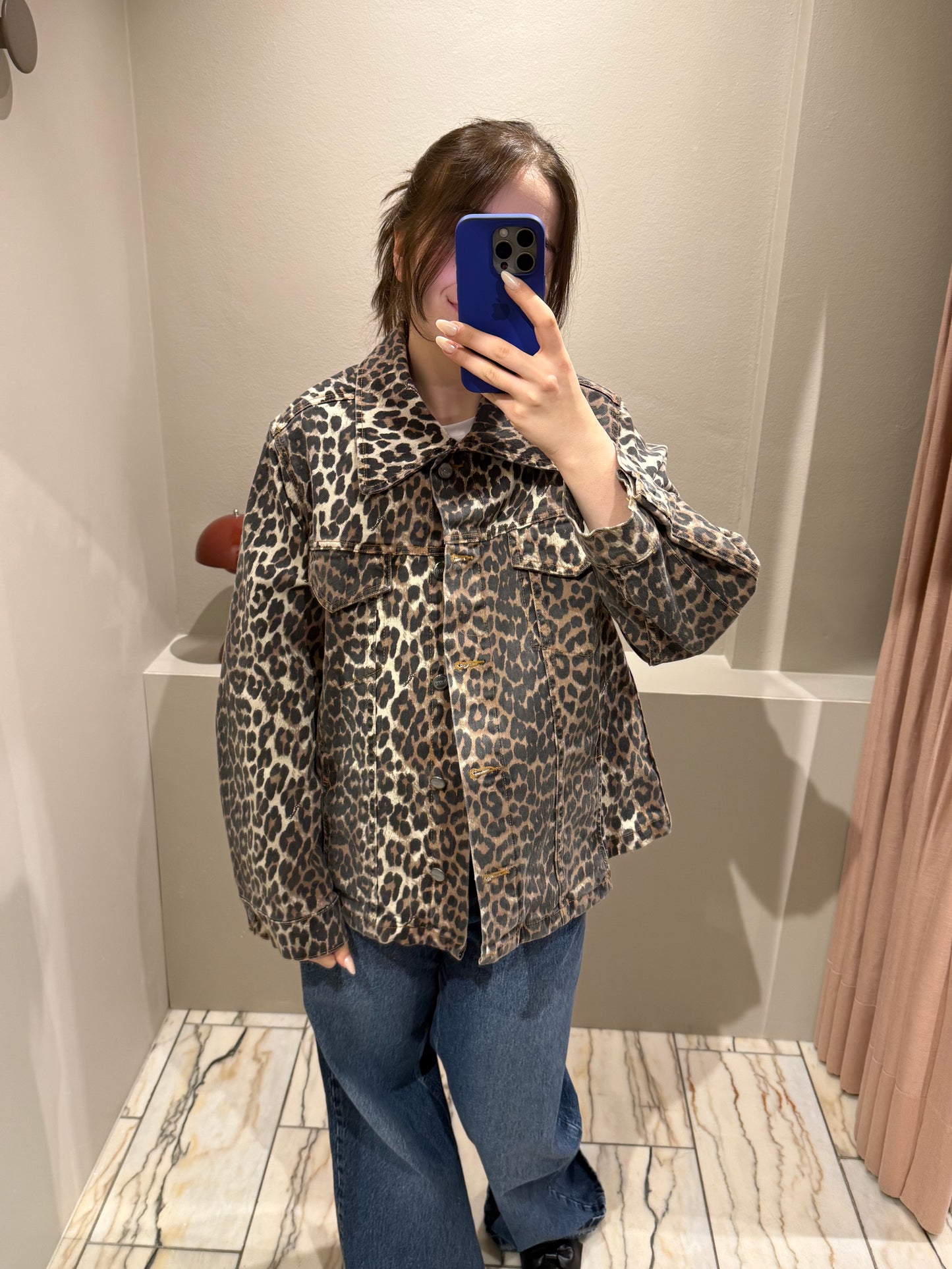 GANNI Leopard Print Denim Jacket