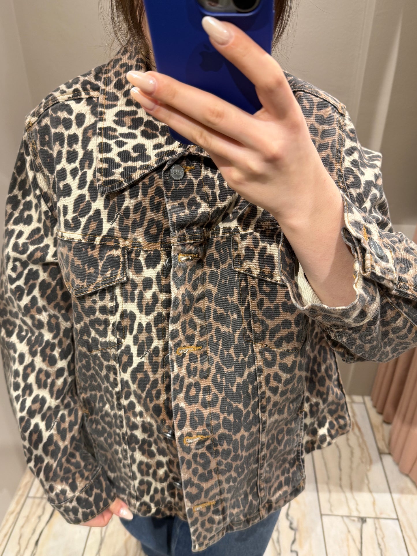 GANNI Leopard Print Denim Jacket