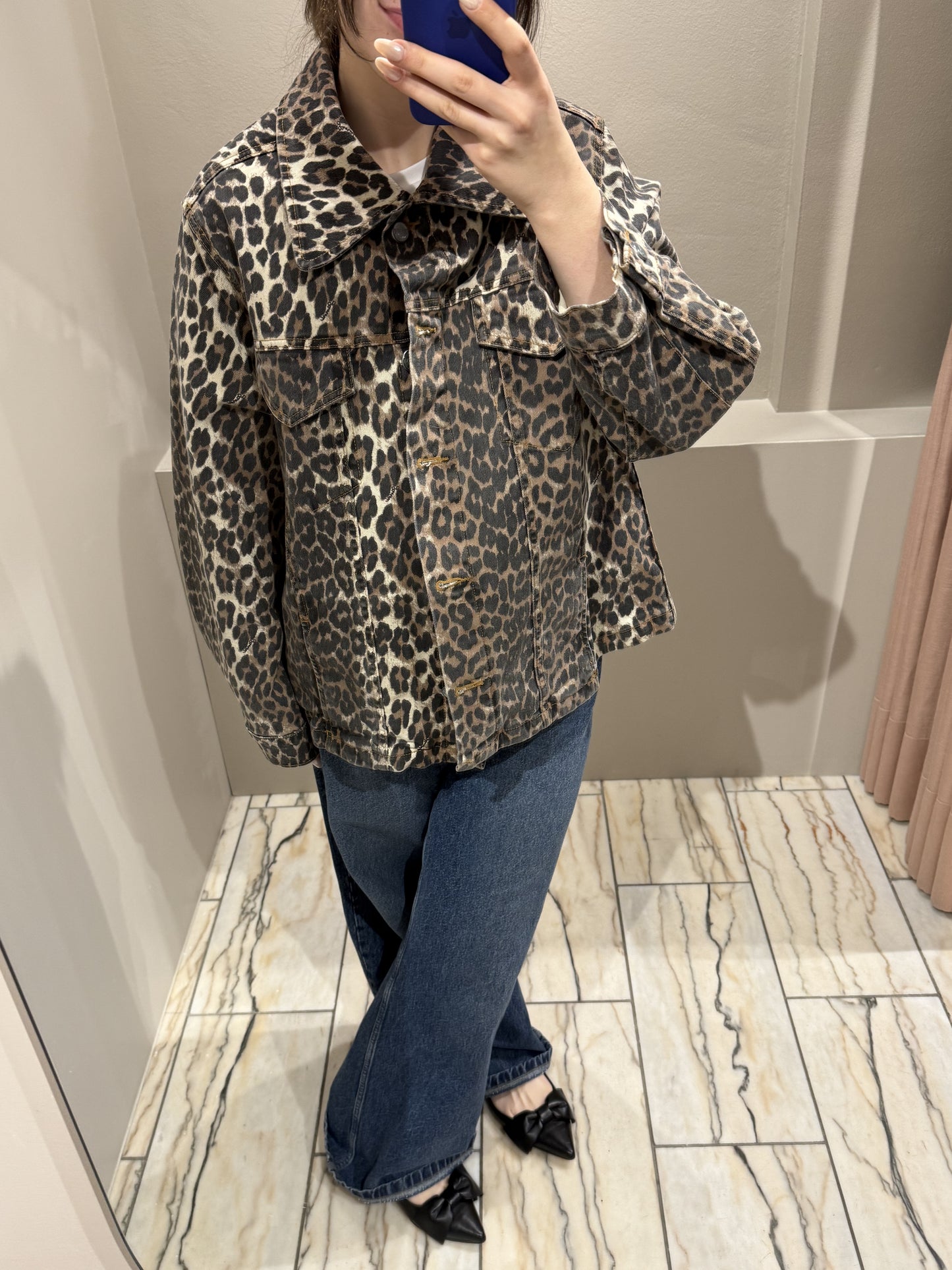 GANNI Leopard Print Denim Jacket