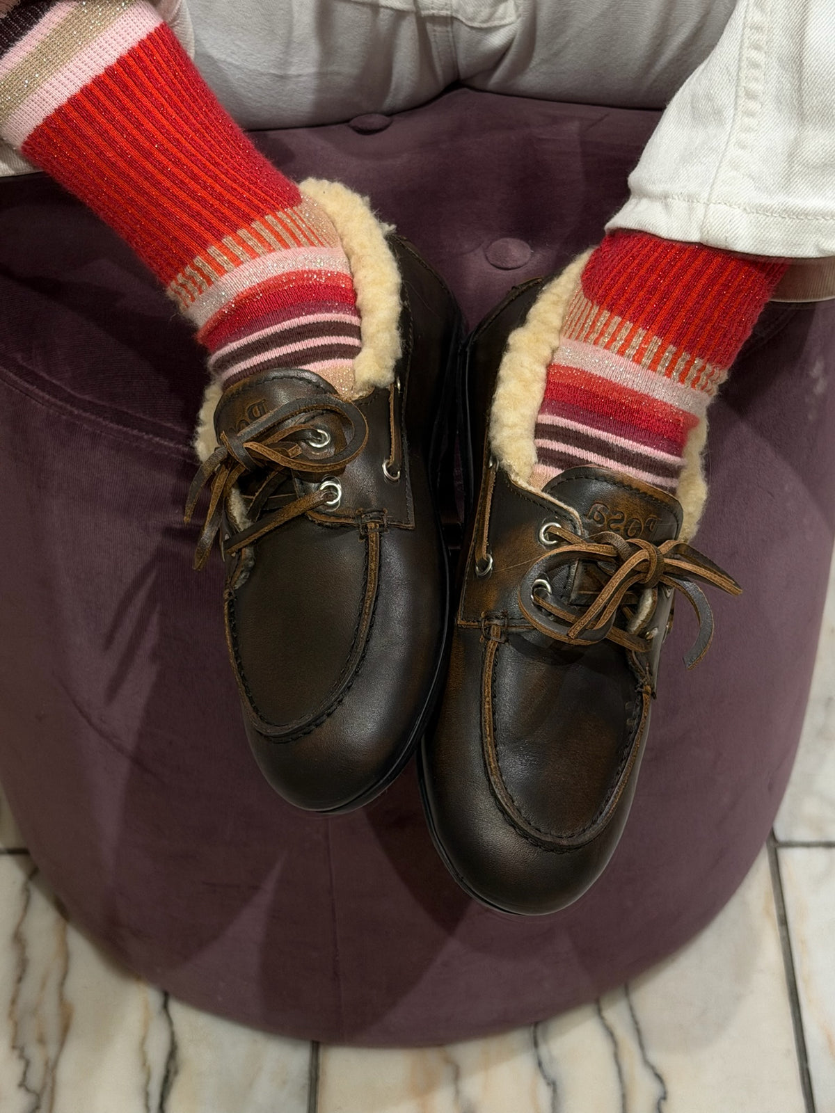 Boat Loafer Brushed Fur Leather