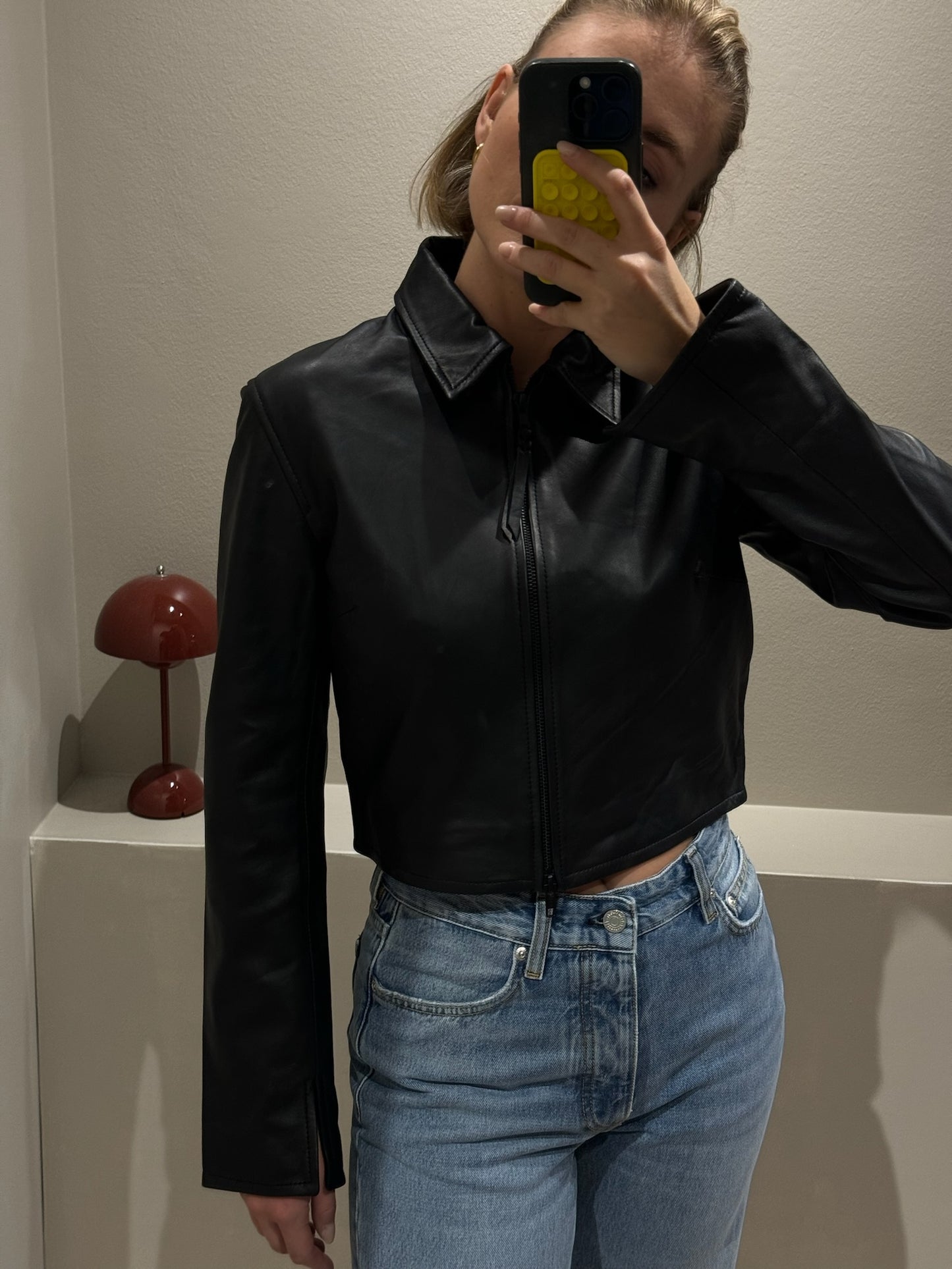 Oval Square Roadie Leather Zip Blouse