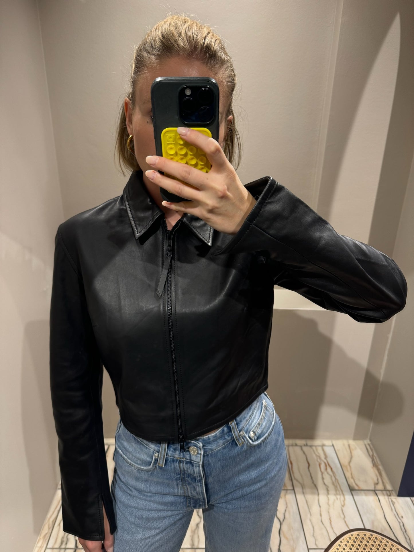 Oval Square Roadie Leather Zip Blouse