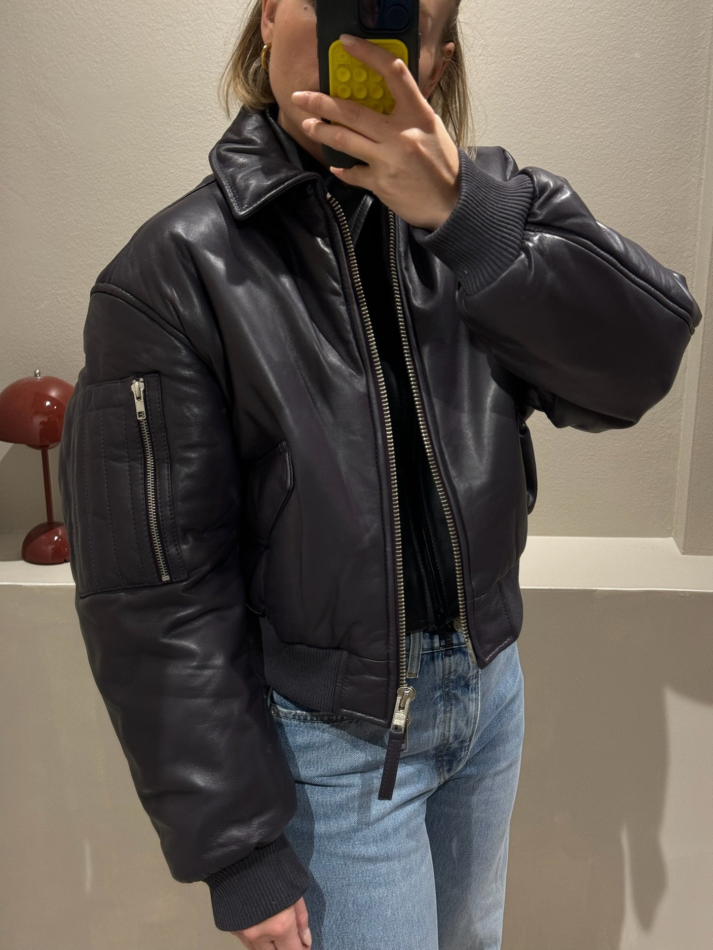 Oval Square Pad Leather Bomber