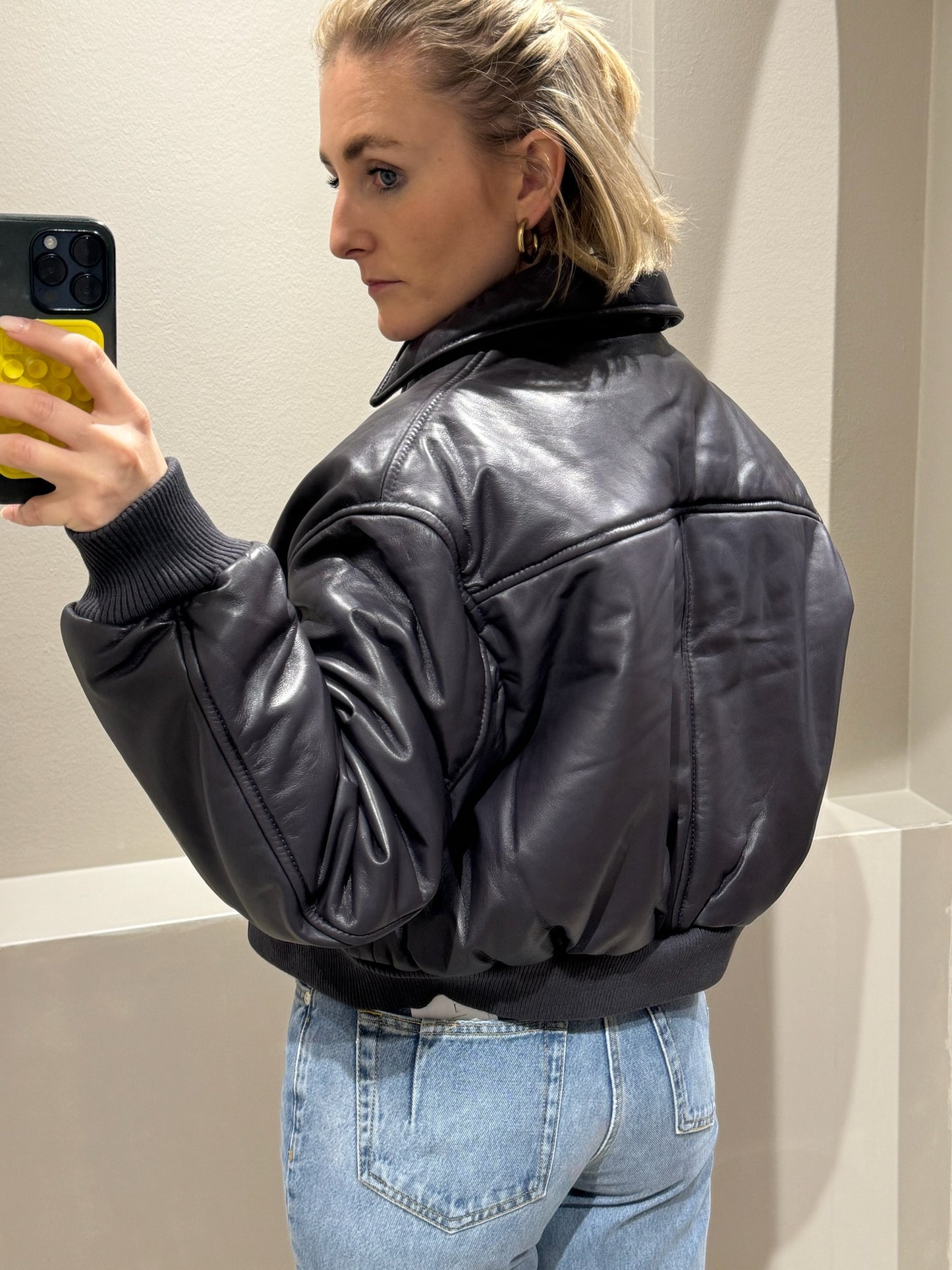 Oval Square Pad Leather Bomber