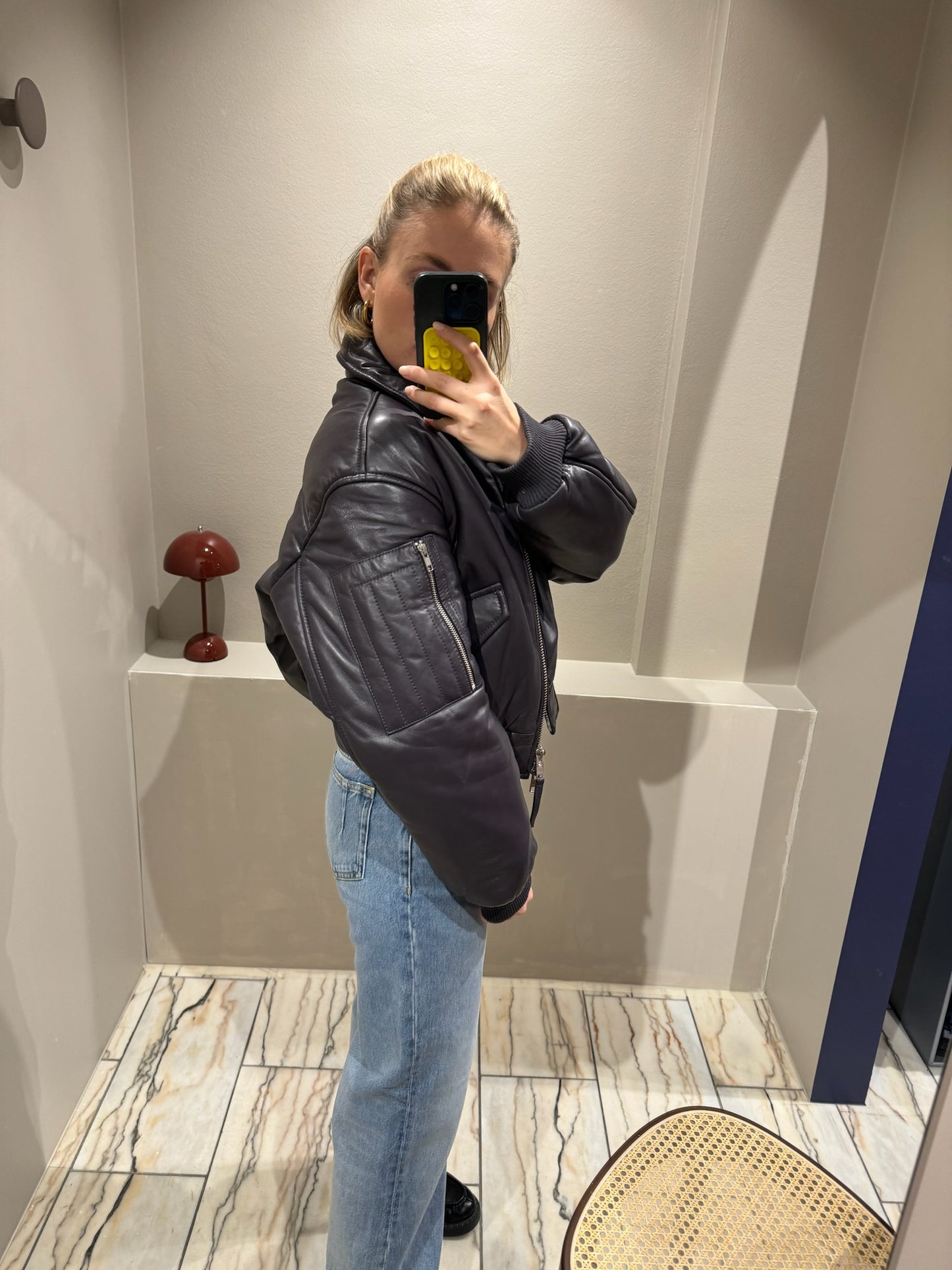 Oval Square Pad Leather Bomber