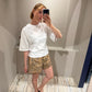 GANNI Printed Stretch Cotton Elasticated Shorts