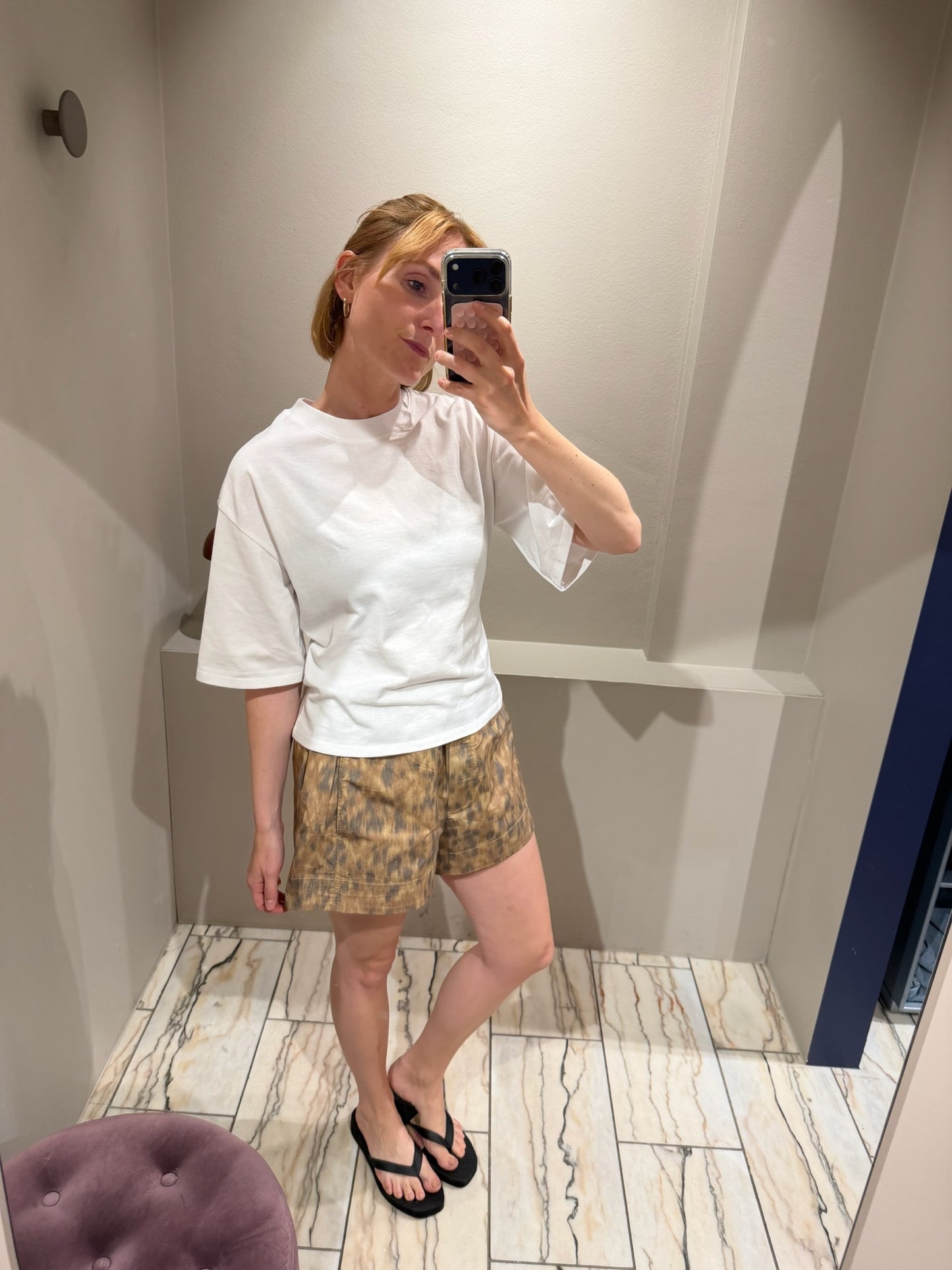 GANNI Printed Stretch Cotton Elasticated Shorts