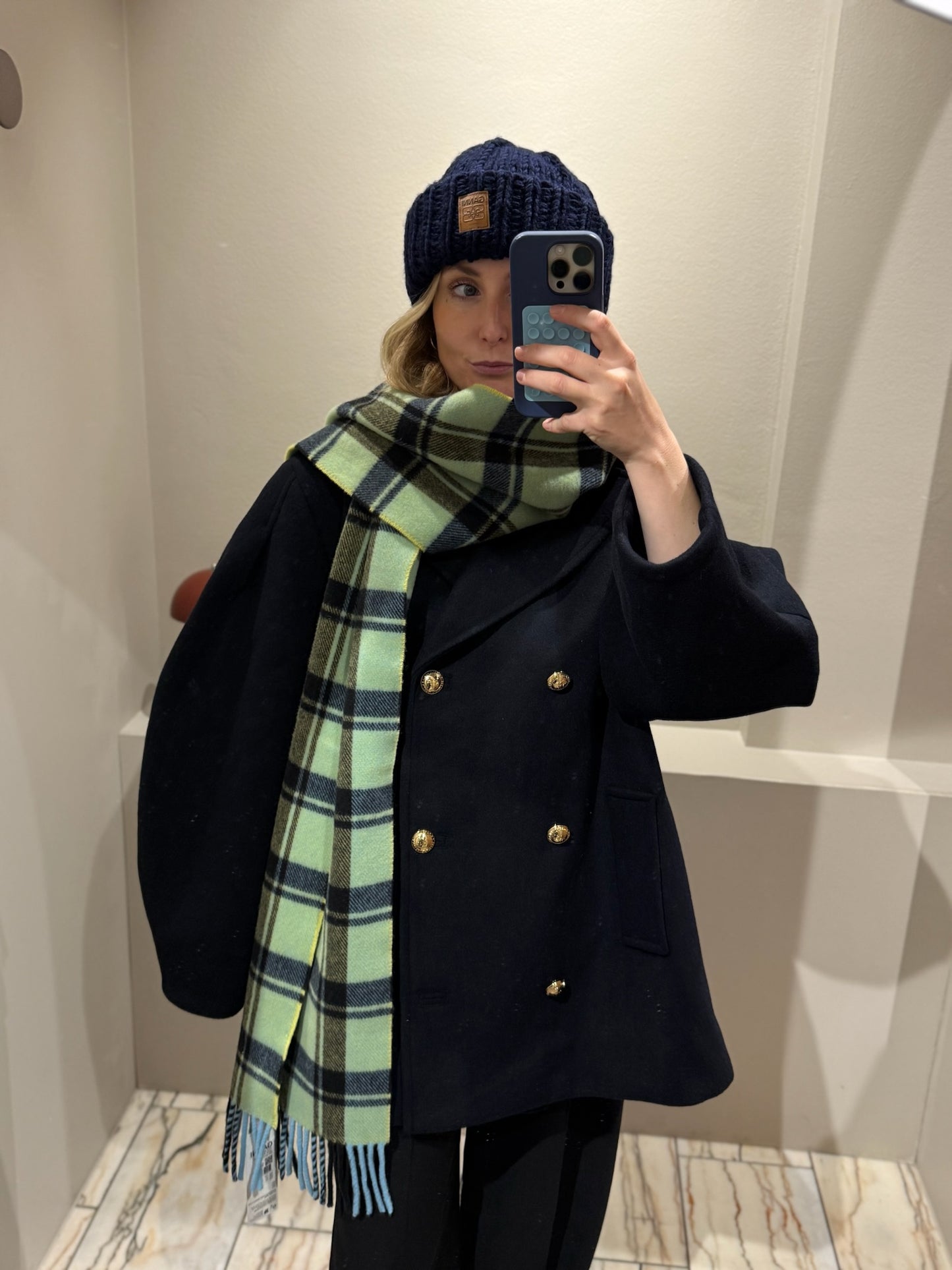 GANNI Double Face Wool Check Scarf