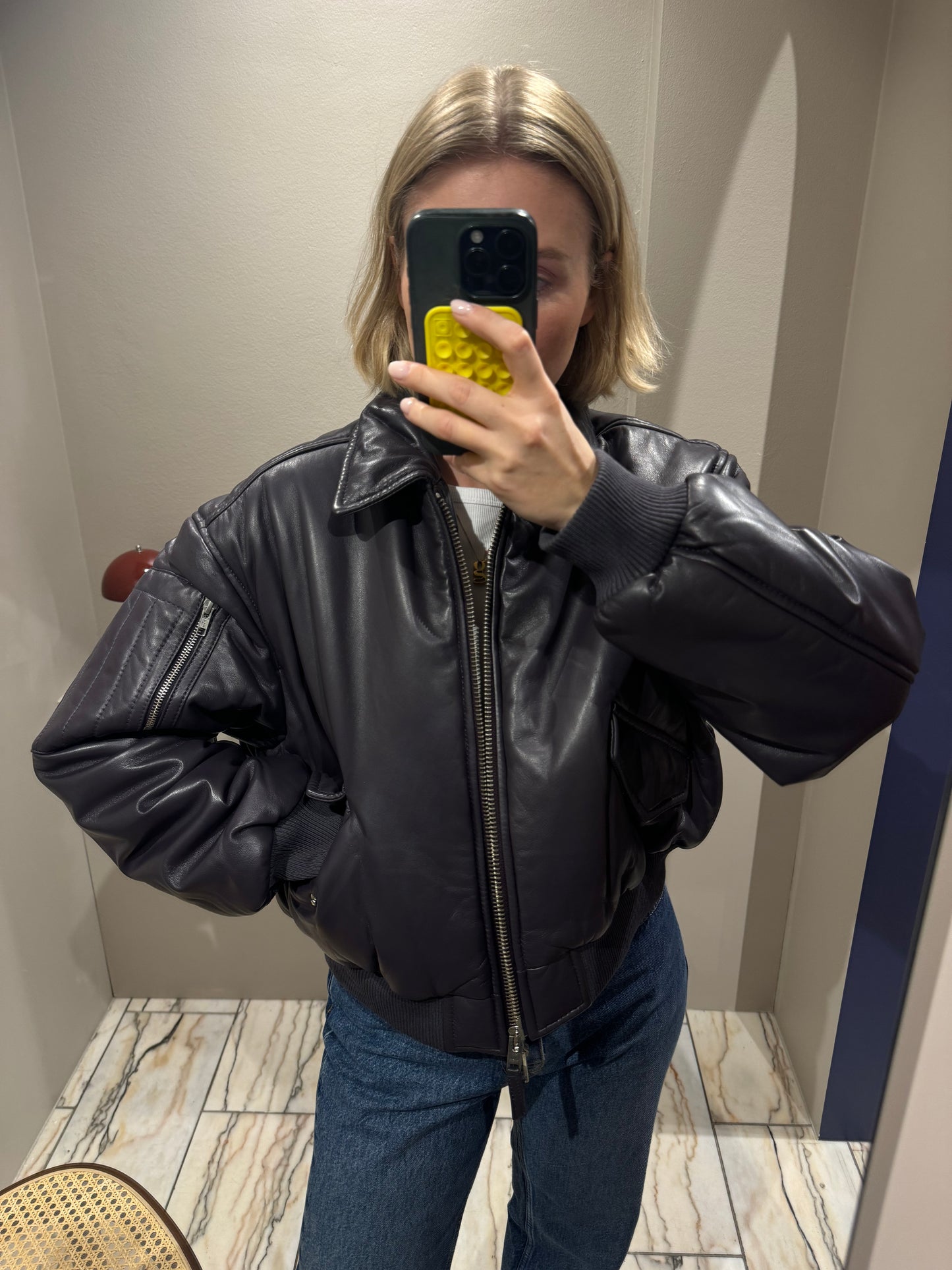 Oval Square Pad Leather Bomber