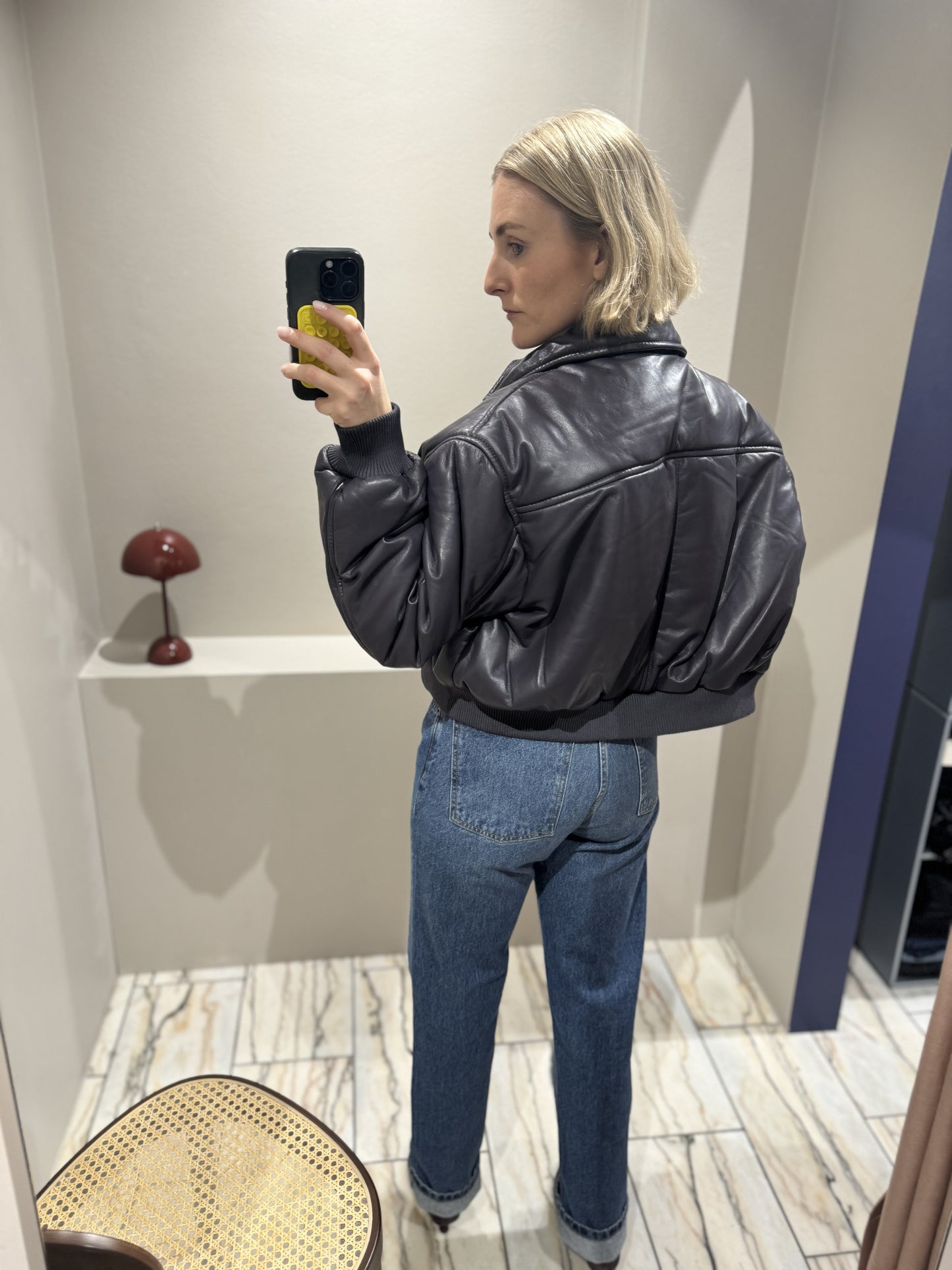 Oval Square Pad Leather Bomber