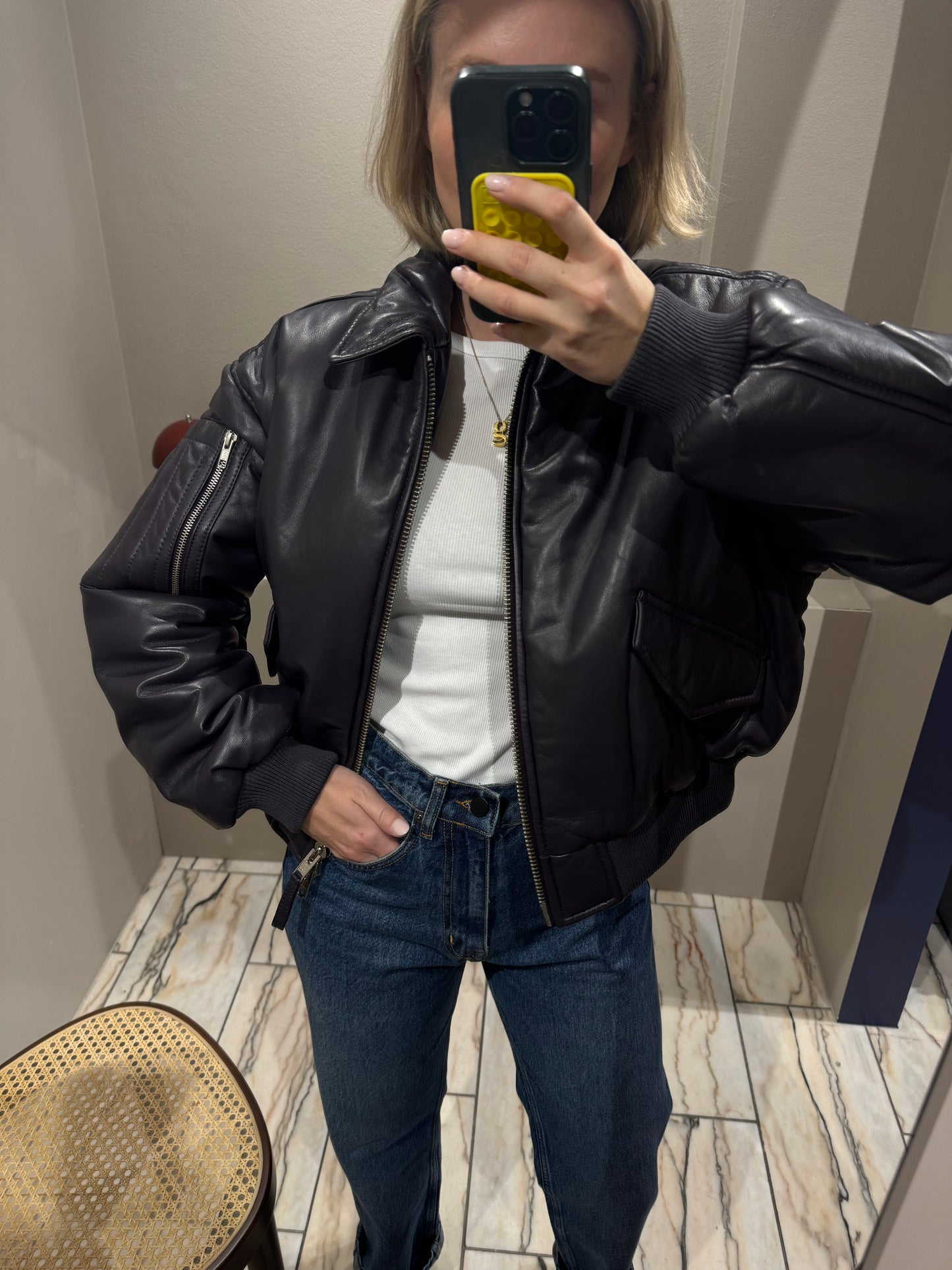 Oval Square Pad Leather Bomber