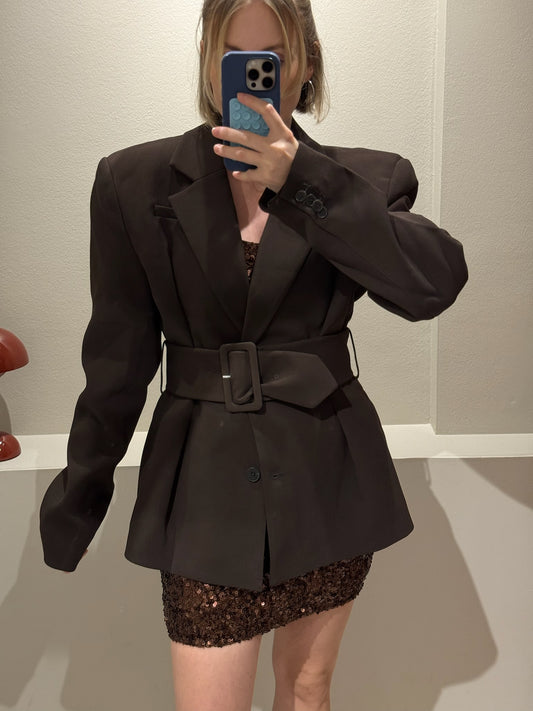 Rotate Suiting Belted Blazer Brown