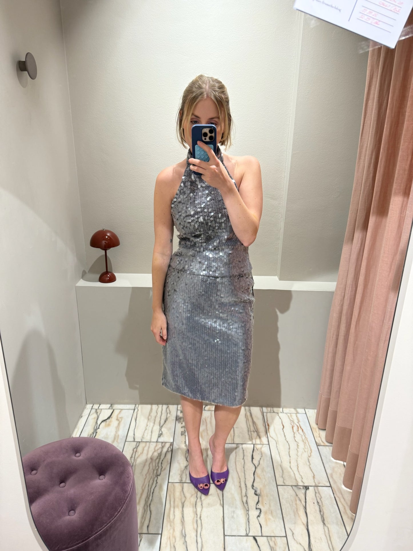 Rotate Net Sequin Halterneck