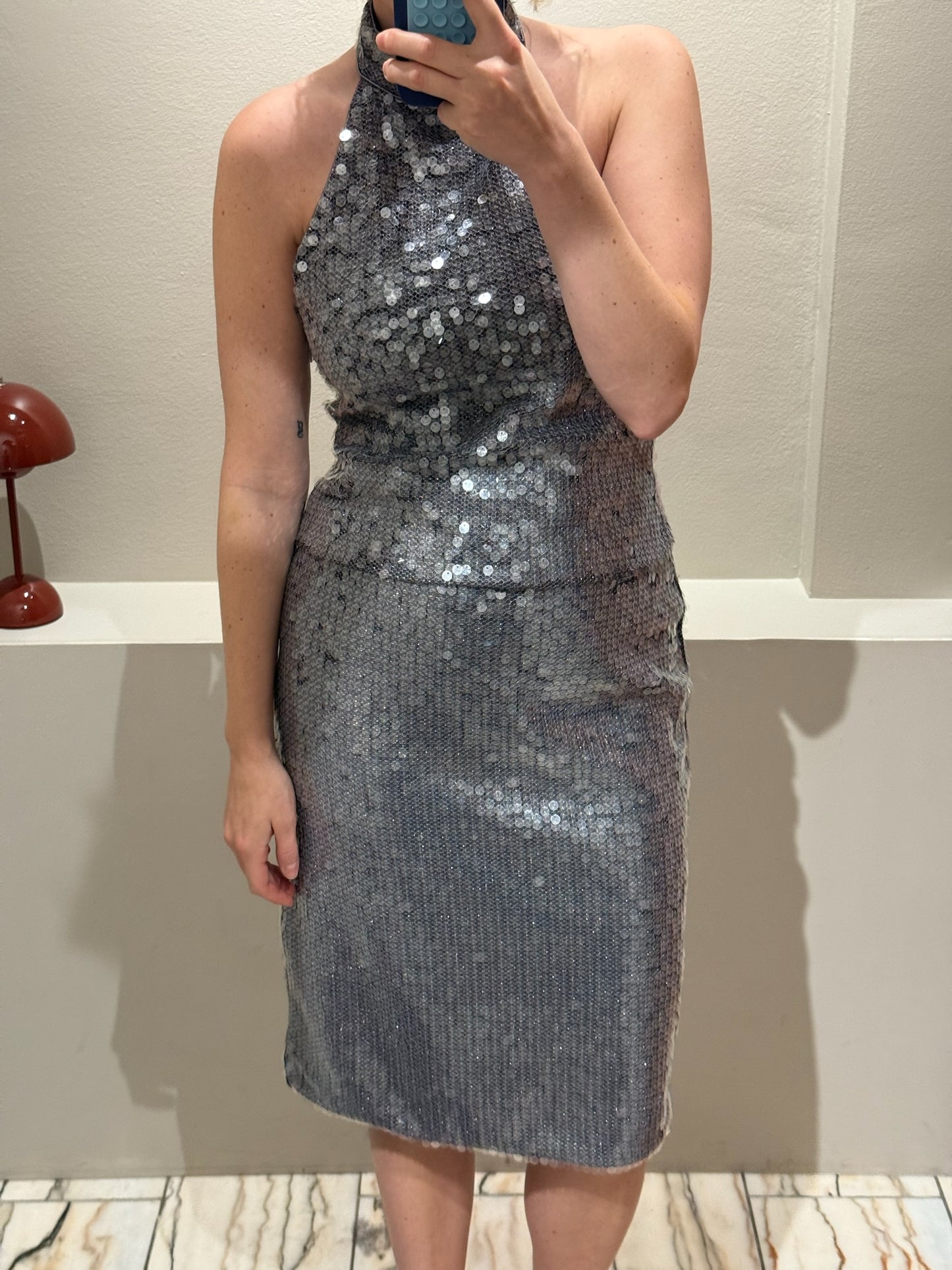 Rotate Net Sequin Halterneck