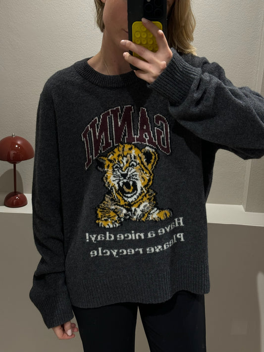 GANNI Graphic Wool Mix Tiger Crewneck