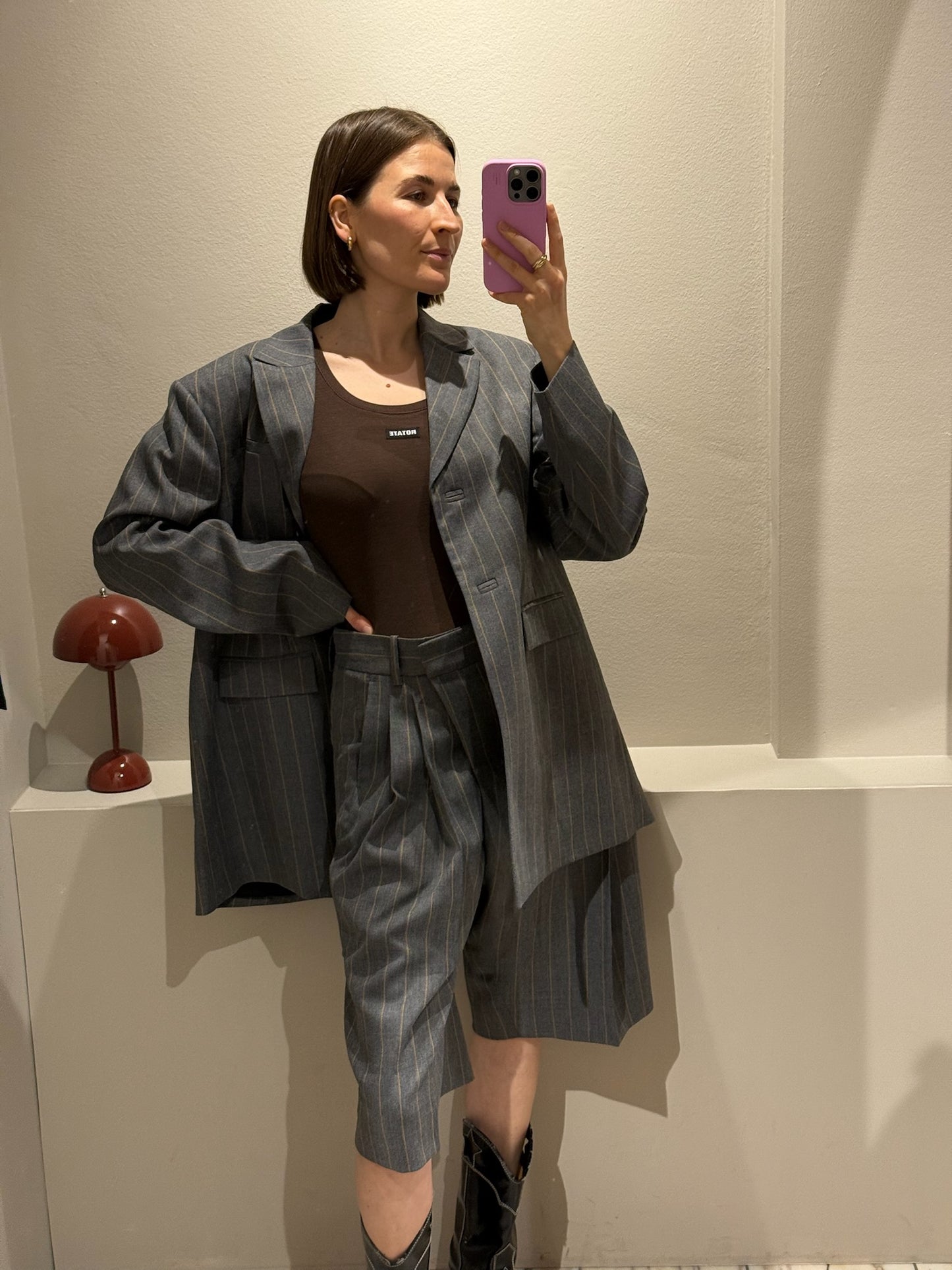 GANNI Wool stripe wrap Shorts