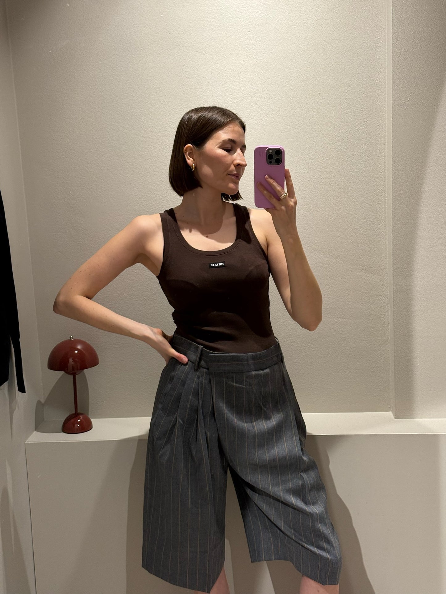 GANNI Wool stripe wrap Shorts