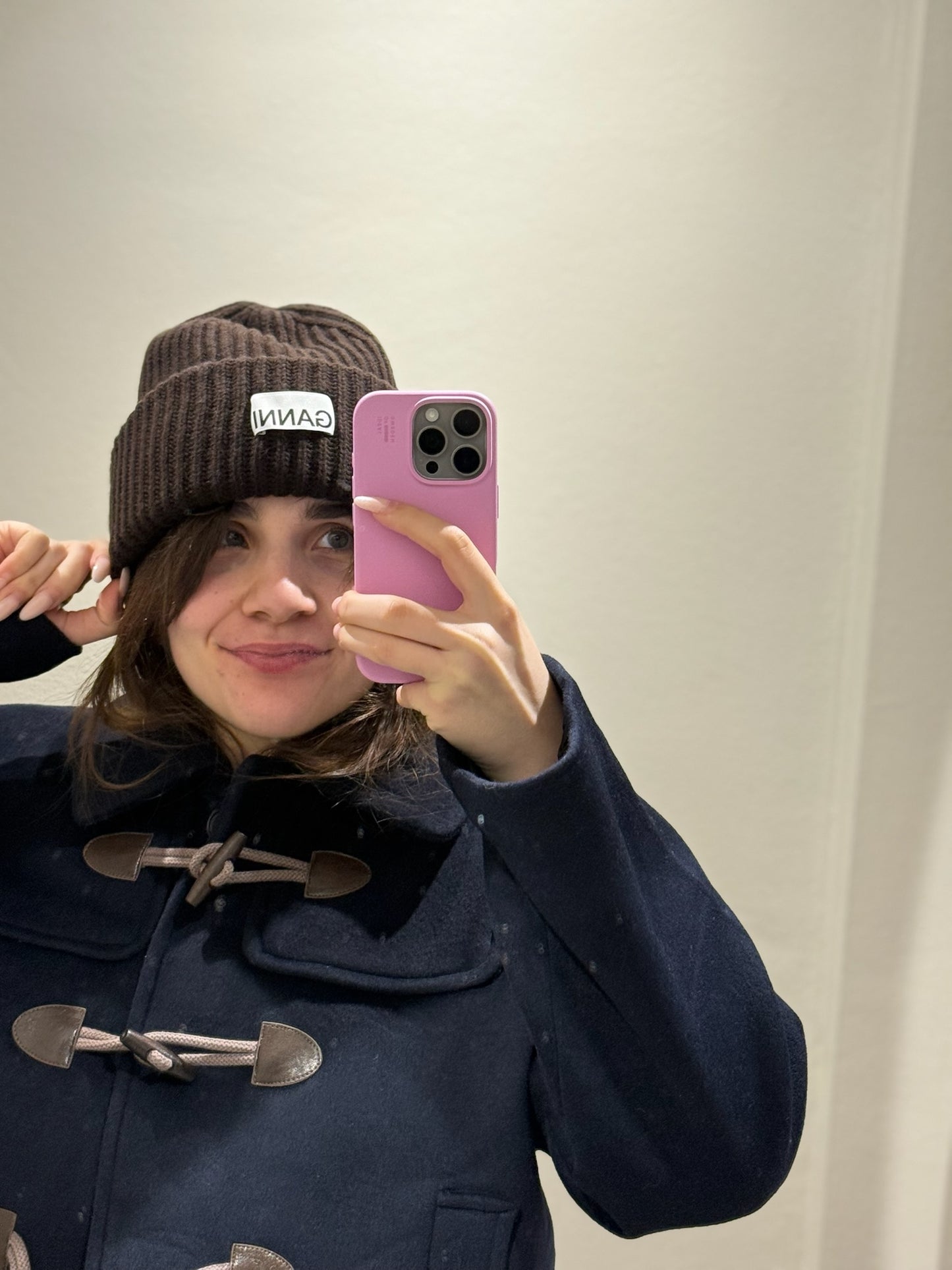 GANNI Structured Rib Beanie Chocolate