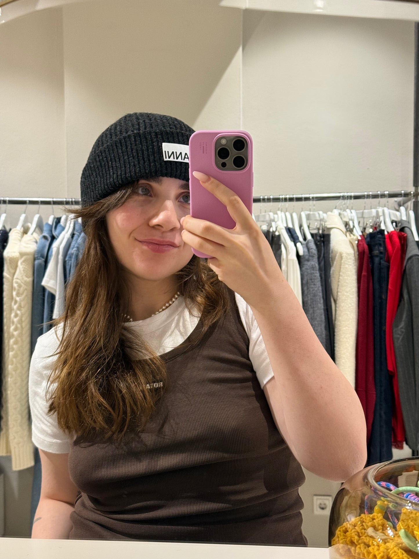 GANNI Light Structured Rib Knit Beanie Phantom