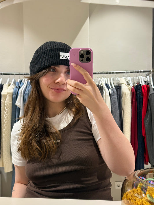 GANNI Light Structured Rib Knit Beanie Phantom