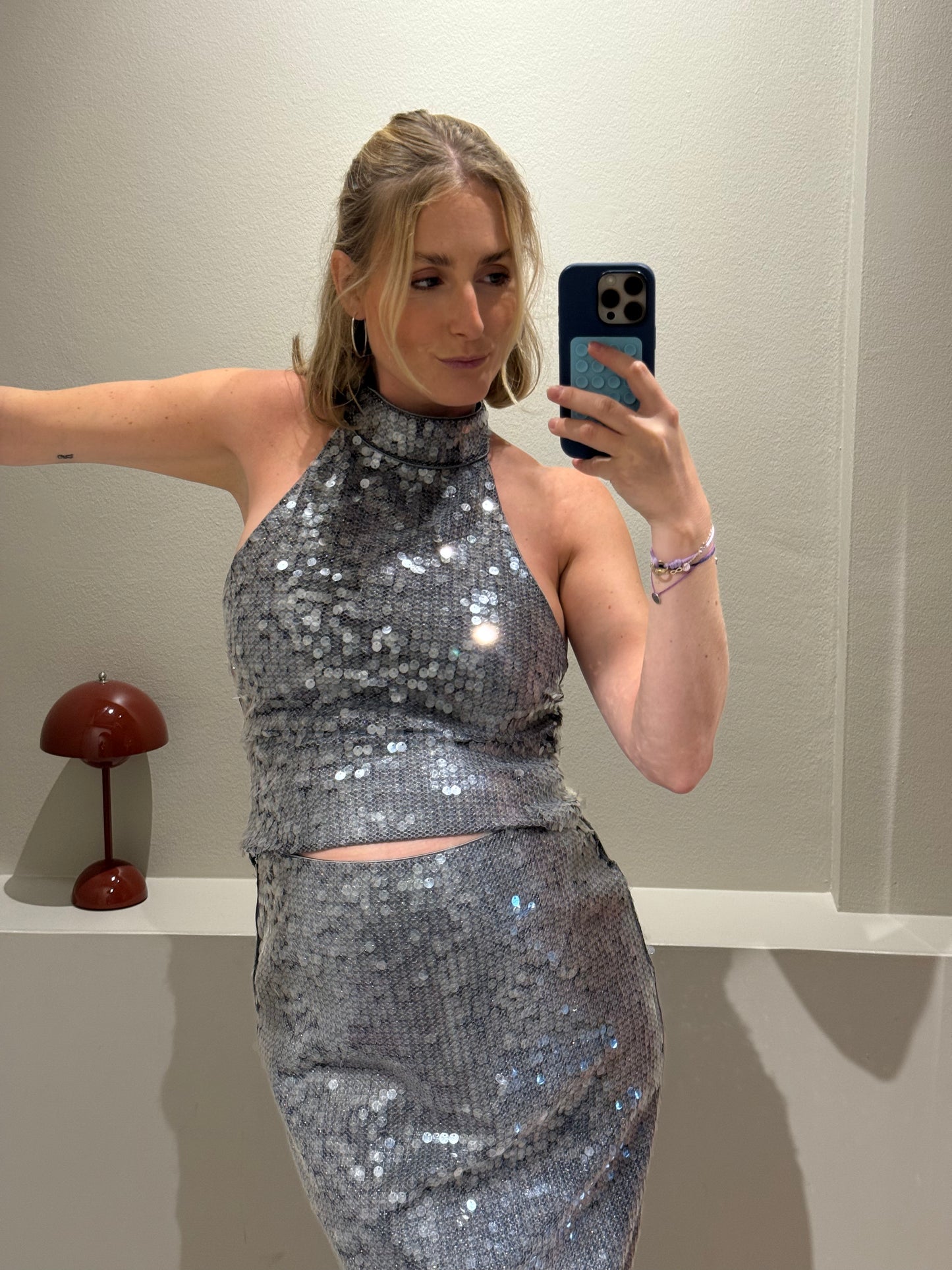 Rotate Net Sequin Halterneck