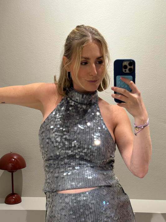 Rotate Net Sequin Halterneck