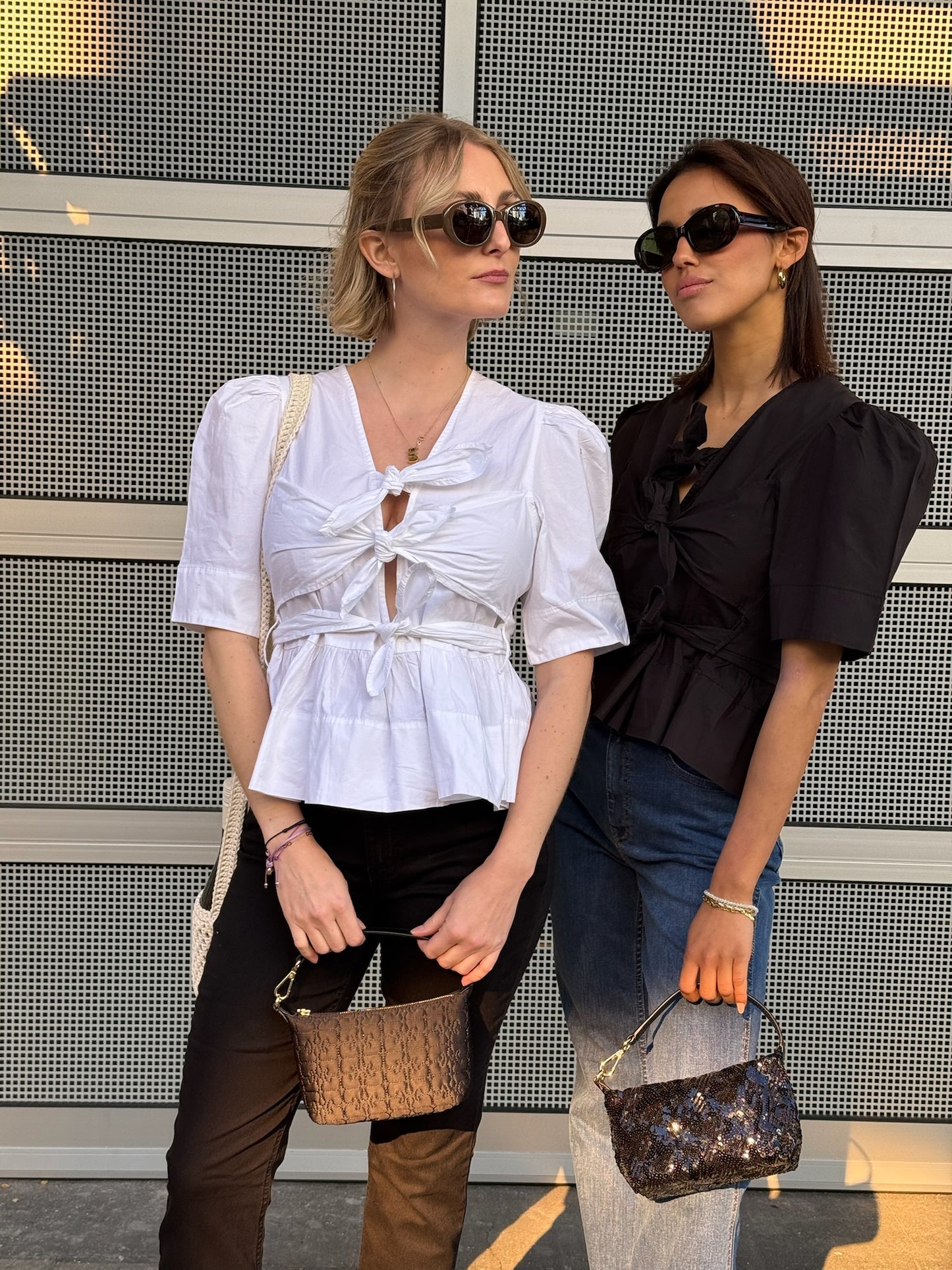 GANNI Washed Stretch Cotton Tie Strap Blouse