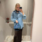 Hobo Bag Mini Denim Flowers Debossed