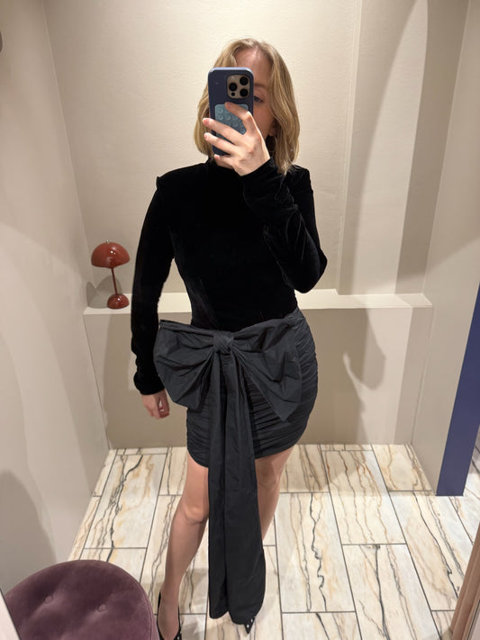 Rotate Velvet Bow Mini Dress