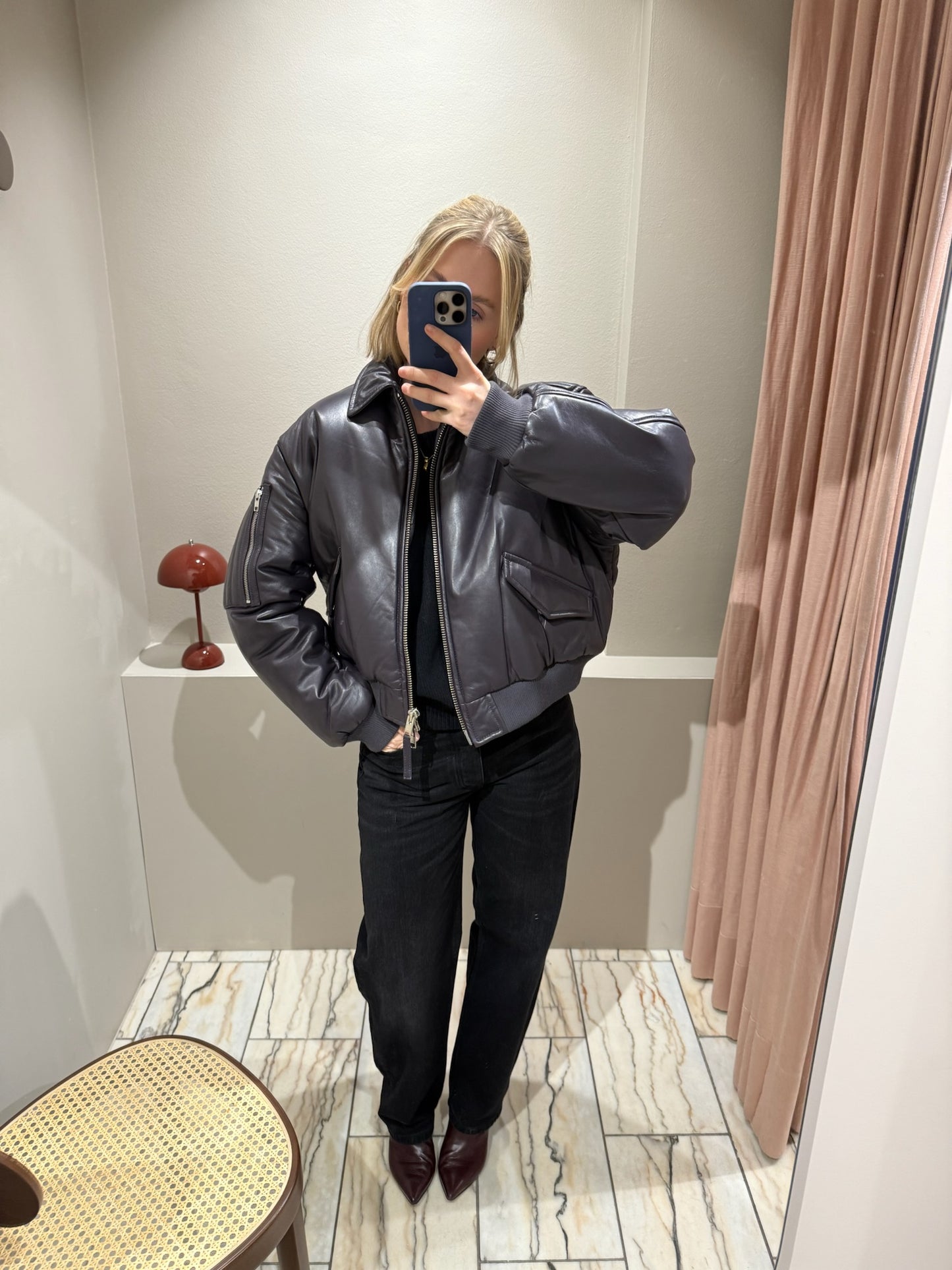 Oval Square Pad Leather Bomber