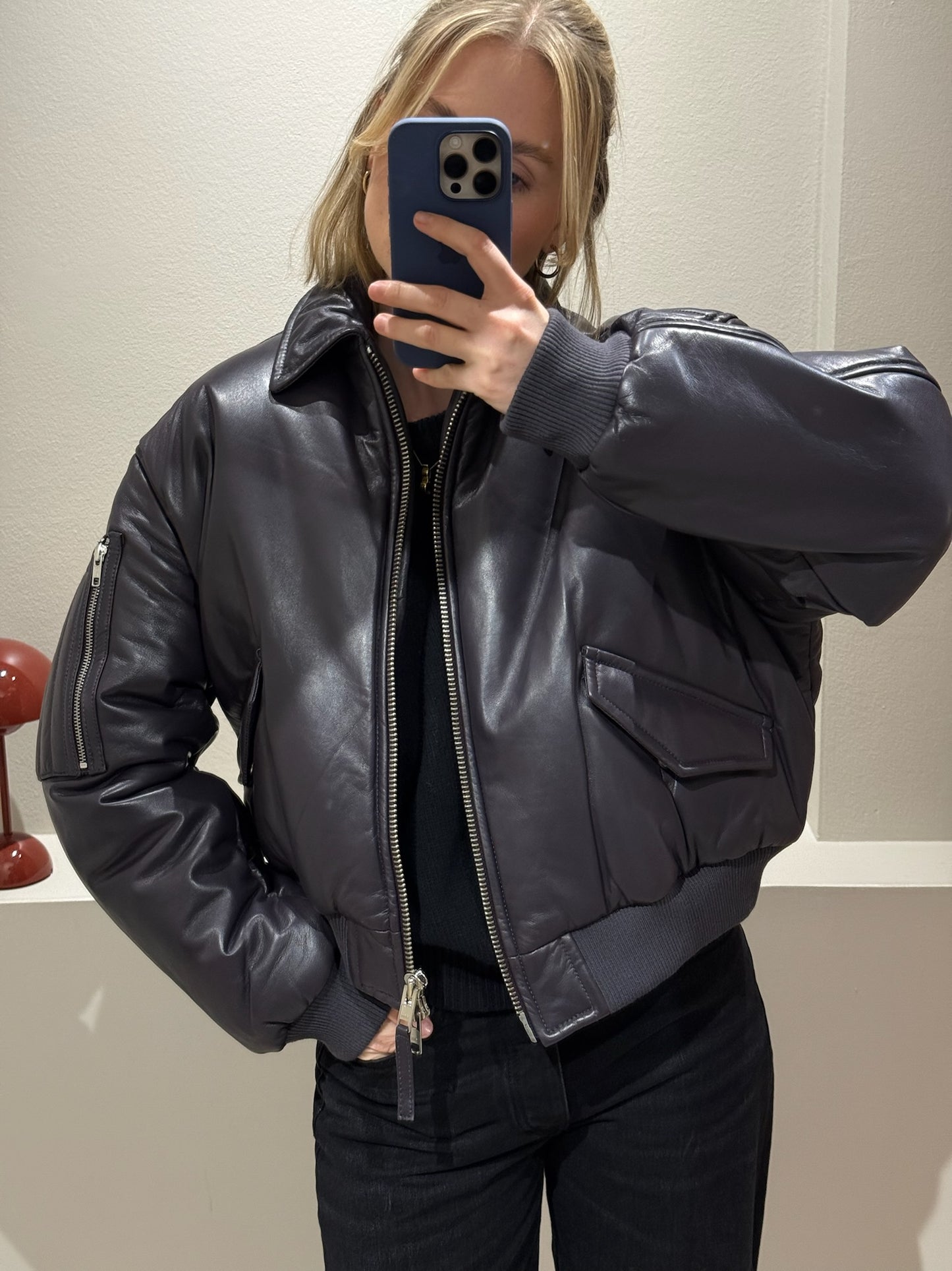 Oval Square Pad Leather Bomber