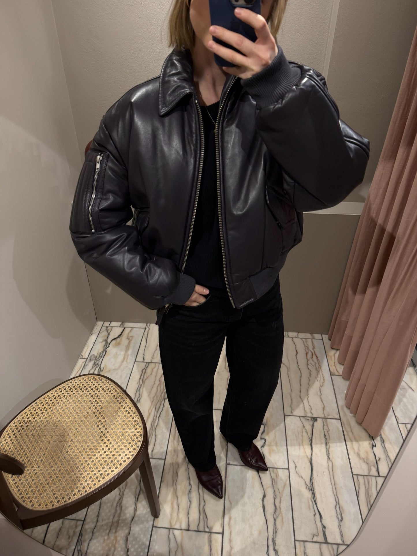 Oval Square Pad Leather Bomber