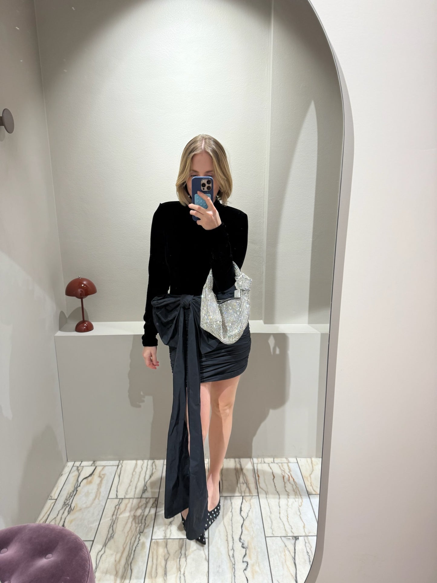 Rotate Velvet Bow Mini Dress