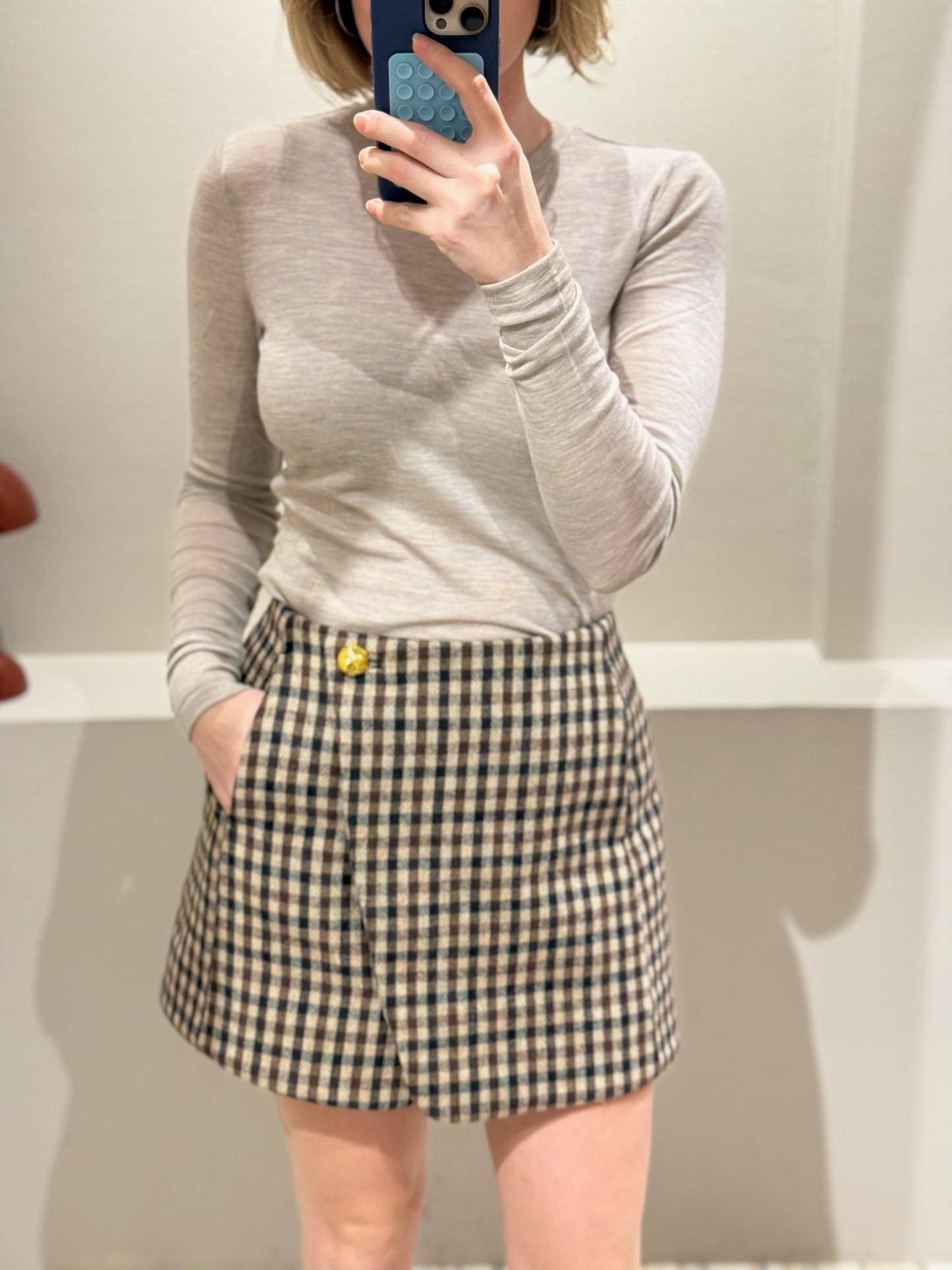 GANNI Check Wool Mix Skirt