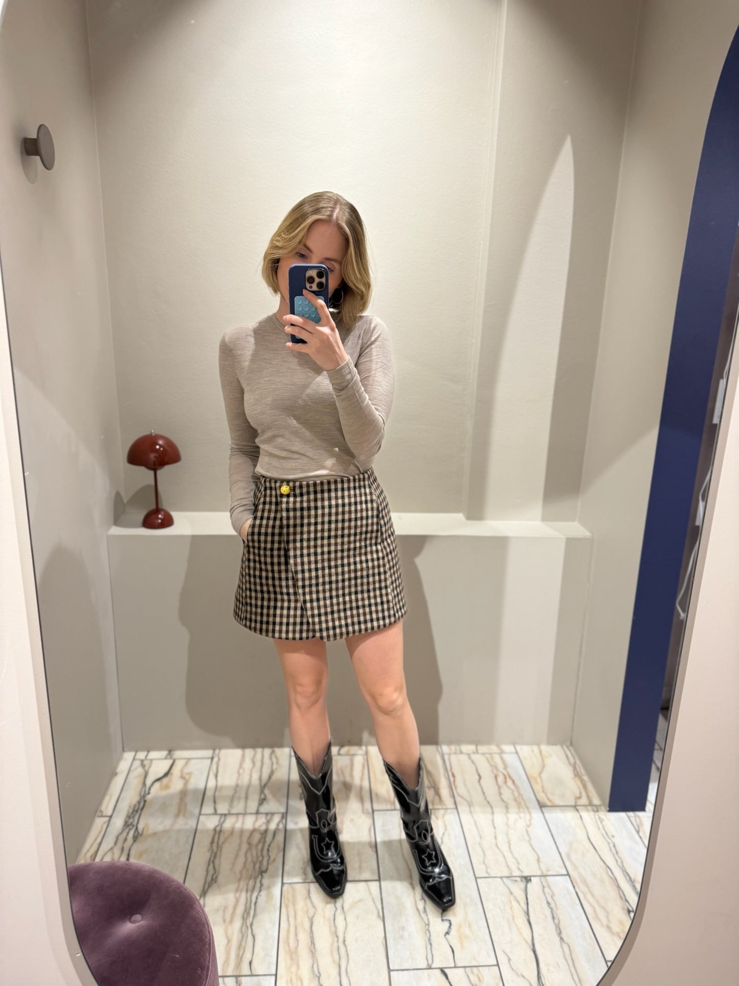 GANNI Check Wool Mix Skirt